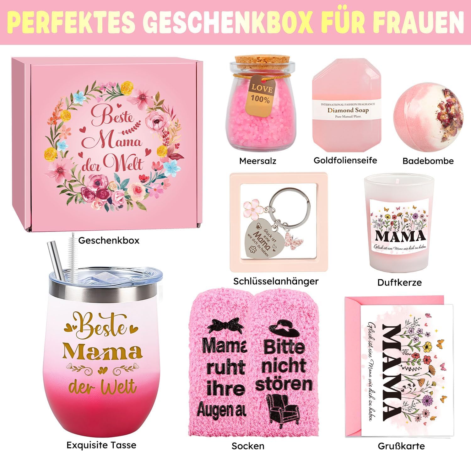 Giftota Muttertagsgeschenke, beste Mama-Geschenke für Mama, Geburtstagsgeschenk für Mama, Geschenke für Frauen, rosa Wellness-Geschenkbox, Geschenk für Mutter, Frau, Ostern, Muttertag, Geburtstag, Weihnachten – Bild 7