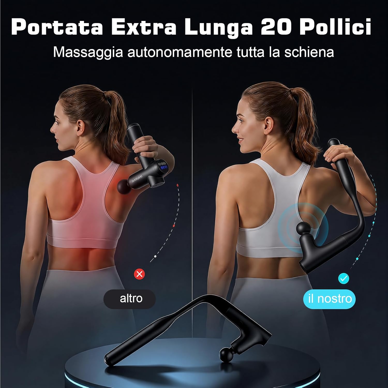 Vatertagsgeschenk:50cm Massagepistole Rücken für Volle Reichweite&Deep Tissue Massagegerät gegen Verspannungen,3-Stufiges Gehäuse,7kg Kraft Turbo-Perkussion,4 Köpfe,Leise,USB-C Schnelllade – Bild 3
