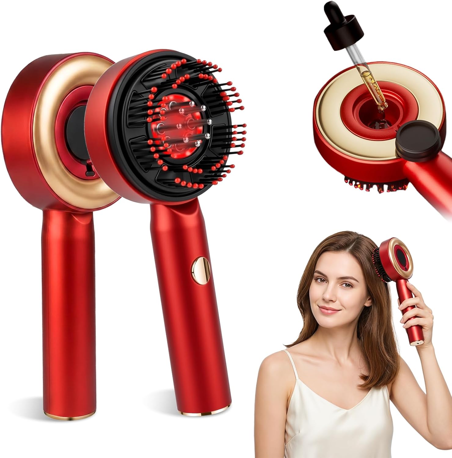 Kopfmassagegerät Elektrisch, 2 in 1 Kopfhaut Massagebürste Elektrisch mit Haaröl-Applikator, 360° Rotlicht Kopfhaut Massagegerät, 3 Modi Elektrisches Kopfmassagegerät zur Massage und Kopfhautpflege