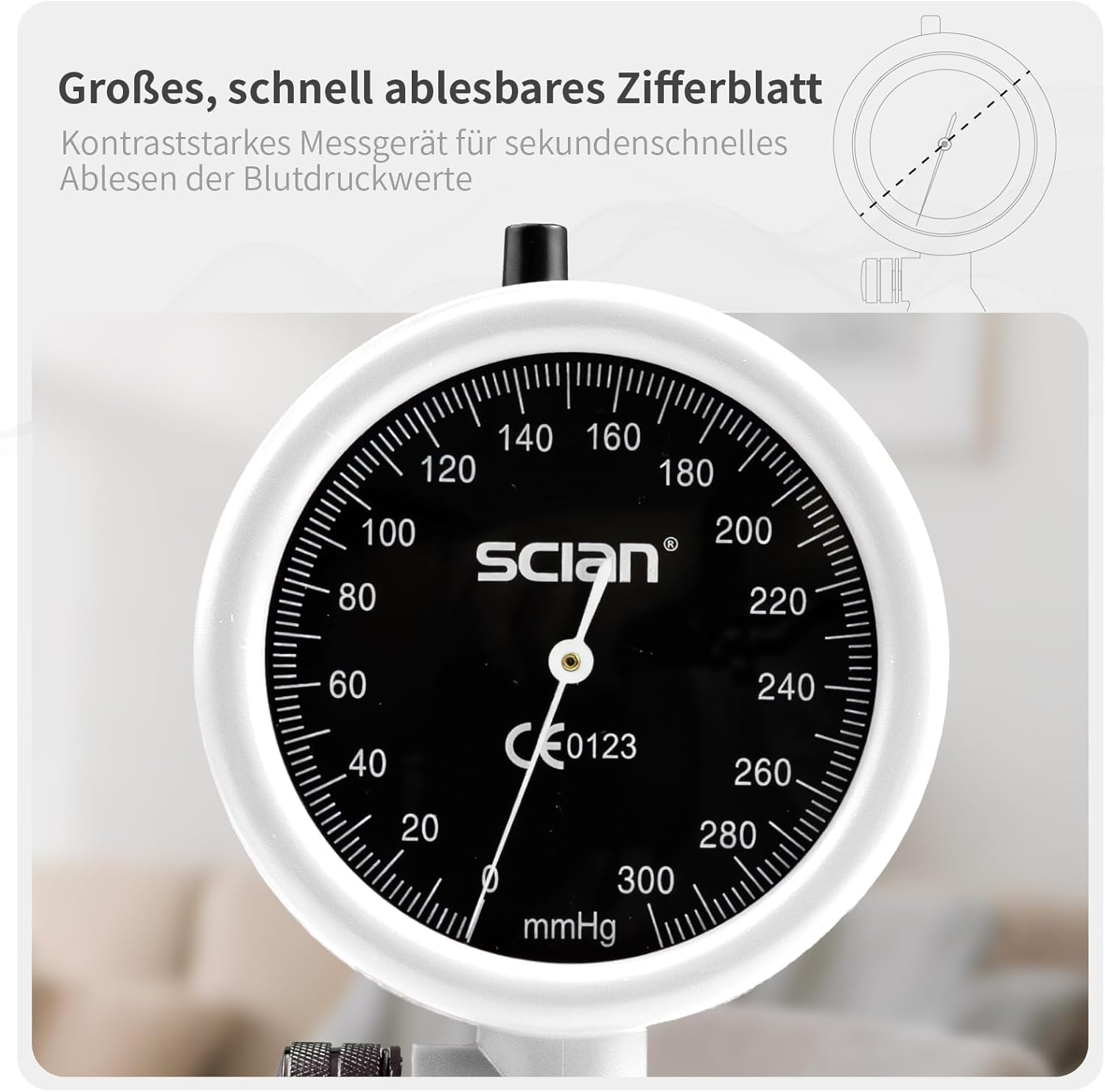 SCIAN Manuelles Blutdruckmessgerät, Aneroid-Blutdruckmessgerät zur Oberarmmessung mit europäischer Manschette (22–42 cm) + Tragetasche für Krankenschwestern, Ärzte, Senioren, Erwachsene (weiß) – Bild 6