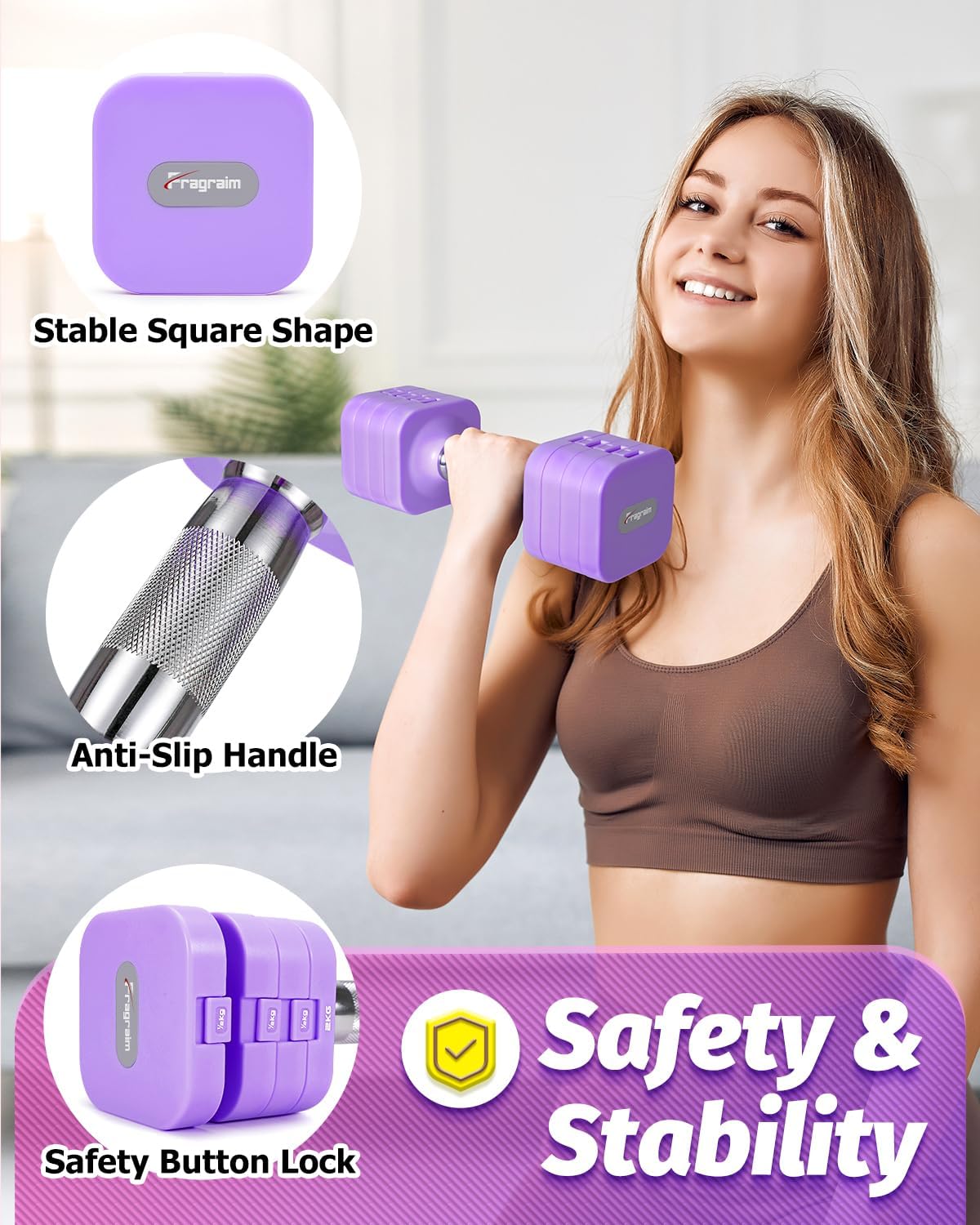 Fragraim 5 kg x 2 verstellbare Hanteln Set für Damen Herren Handgewichte Sets Hanteln verstellbar für Heim-Fitness-Training, Krafttrainingsgeräte – Bild 5