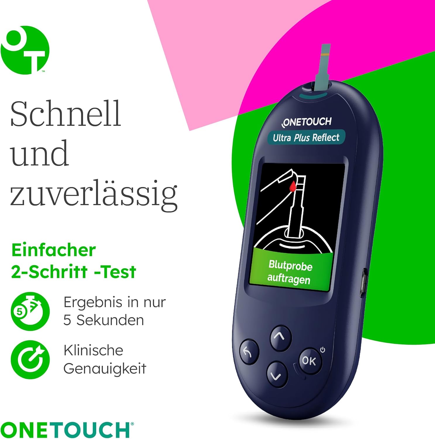 OneTouch Ultra Plus Reflect Blutzuckermessgerät-Set – Starter-Set Diabetes mg/dL – inklusive 40 Teststreifen & 40 Lanzetten – präzise Messung, einfache Handhabung – Stiftung Warentest SEHR GUT (1,5) – Bild 7