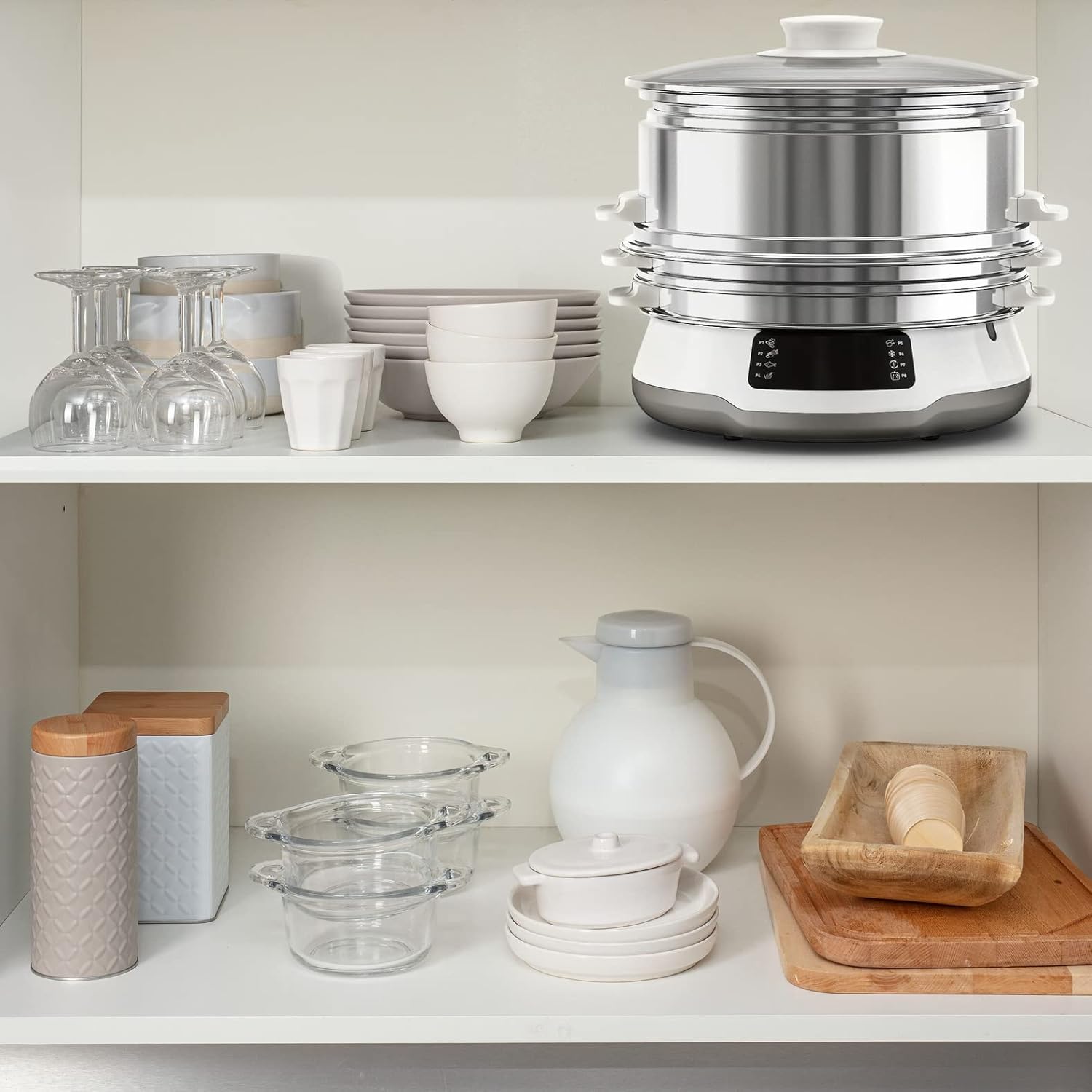 Tefal Convenience Series Deluxe Dampfgarer, einfacher Touchscreen, 8 Programme, Garen auf 3 Ebenen, Edelstahlbehälter, langlebige Qualität, gesunde Zubereitung, Edelstahl/Weiß, VC502D – Bild 7