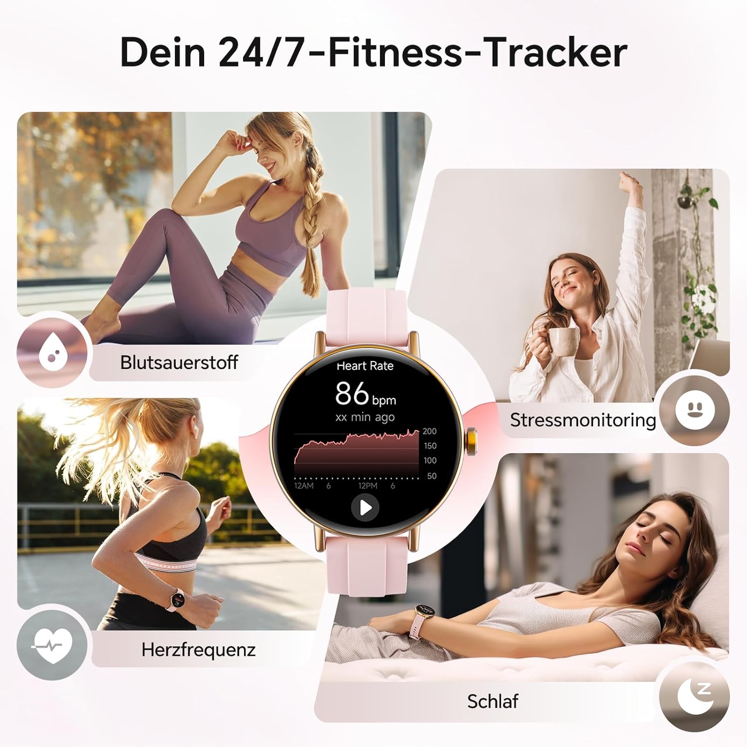 Gydom Runde Smartwatch für Damen, 1,27 Zoll, Smartwatch mit Telefonfunktion, Fitnessuhr mit SpO2, Herzfrequenz, Stress, Kalorien, Schlaf, Schrittzähler, 100+ Sportmodi, IP68, wasserdichte Sportuhr für iOS – Bild 3