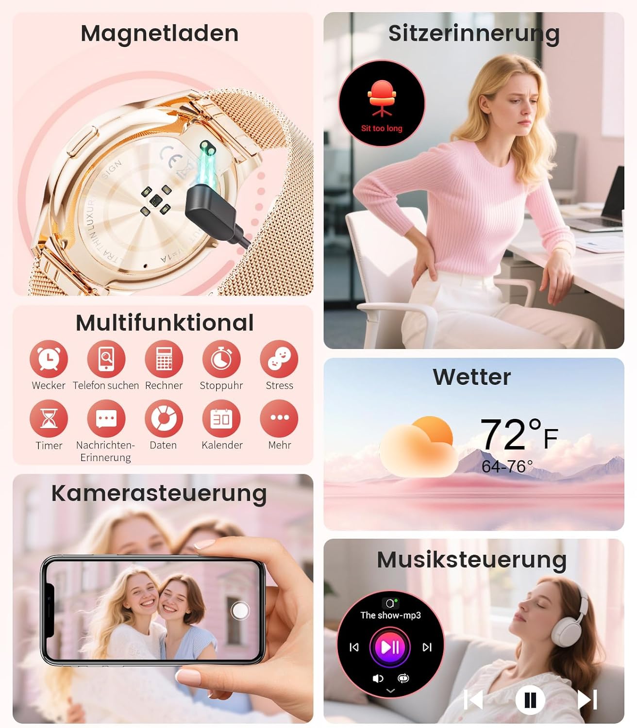 Damen-Smartwatch mit Anrufen – 7,99 mm ultradünne elegante Fitnessuhr mit 1,43 Zoll HD Always-On-Display, IP68 wasserdicht, 100+ Sportmodi, Damengesundheit für iOS Android, Roségold – Bild 6