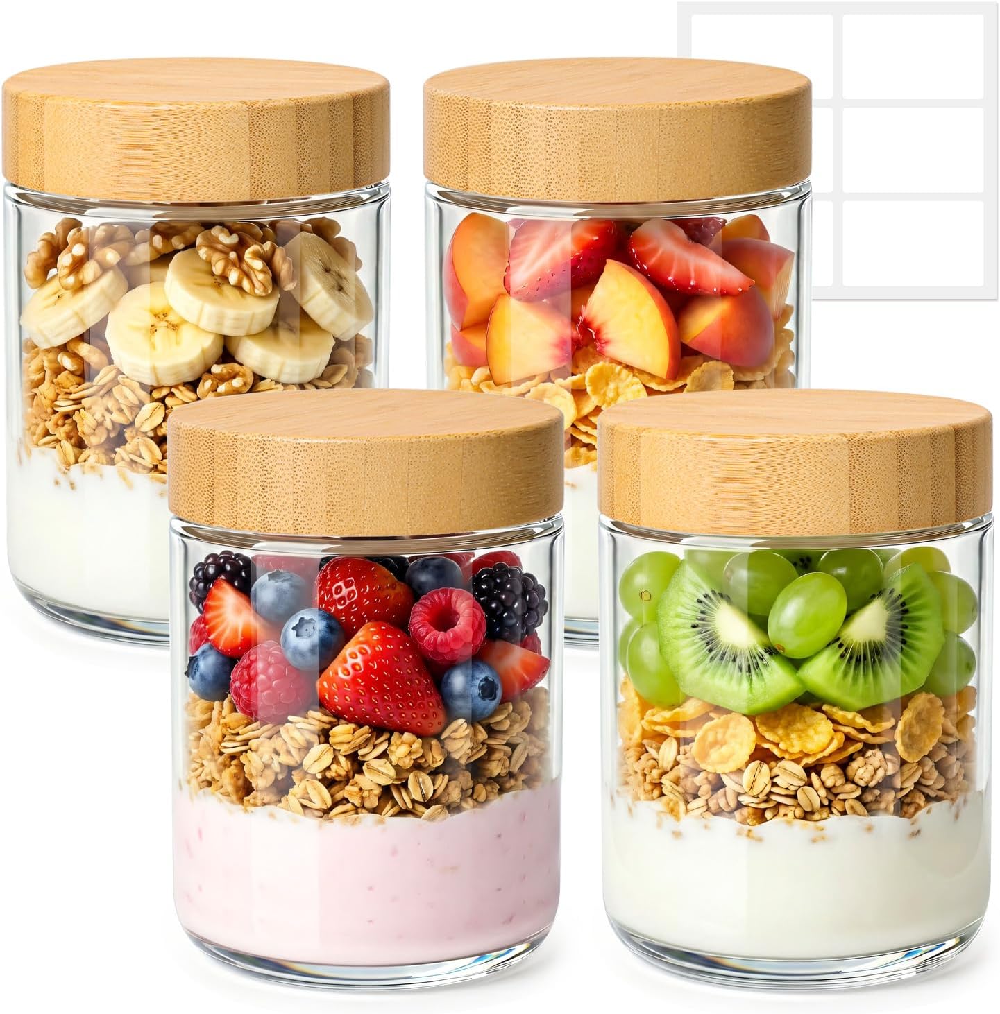 ComSaf Müslibecher zum Mitnehmen, Overnight-Oats-Gläser, Joghurtbecher zum Mitnehmen mit doppellagigem Design, Trocken- und Nasstrennung, Müslibecher zum Mitnehmen, Meal-Prep-Gläser mit Deckel für Joghurt