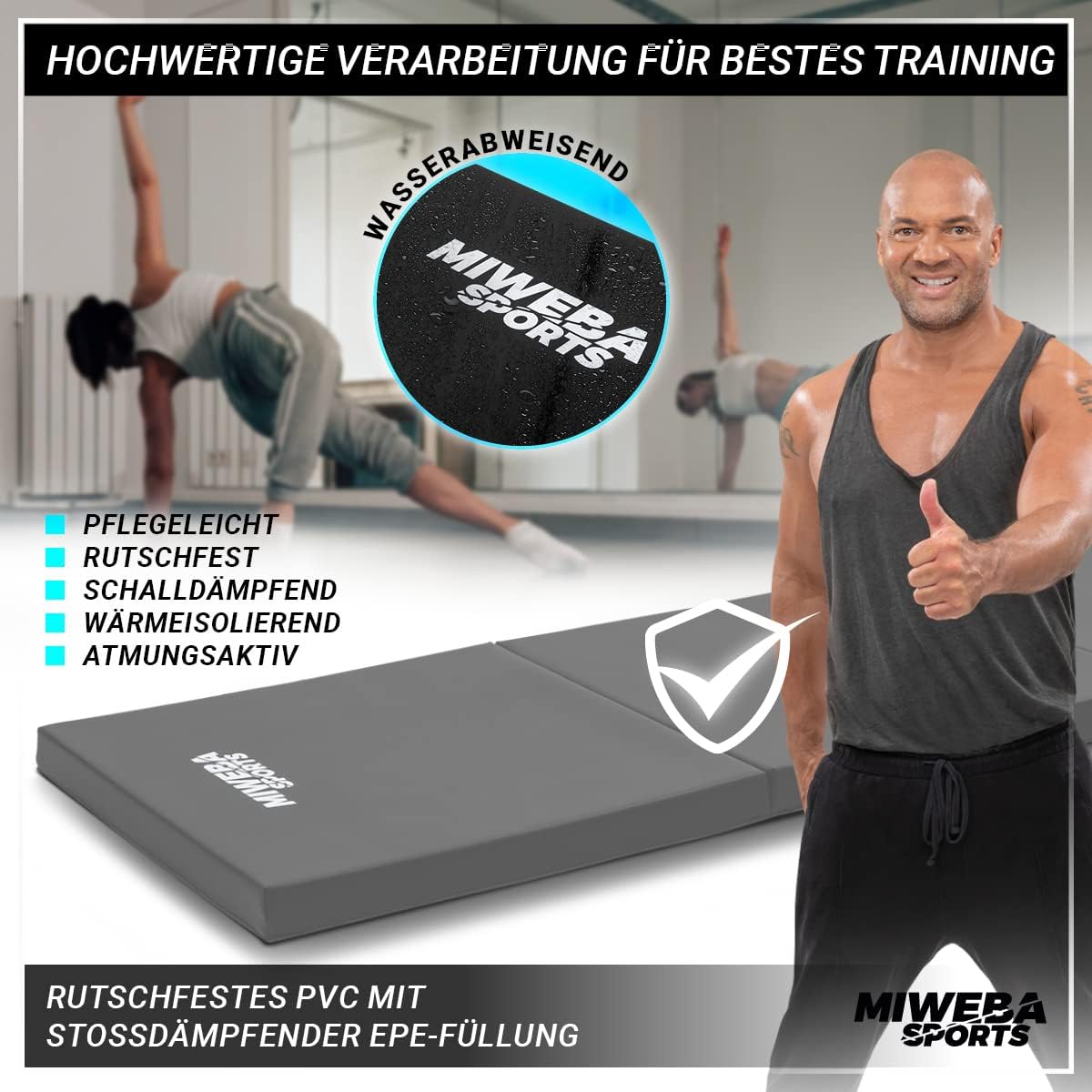 Miweba Sports Gymnastikmatte GM100 – klappbare Weichbodenmatte – 180 x 60 x 5 cm – rutschfeste Sportmatte – Fitnessmatte – Gymnastikmatte – Trainingsmatte – Bodenmatte – Spielmatte – Yogamatte – Bild 4
