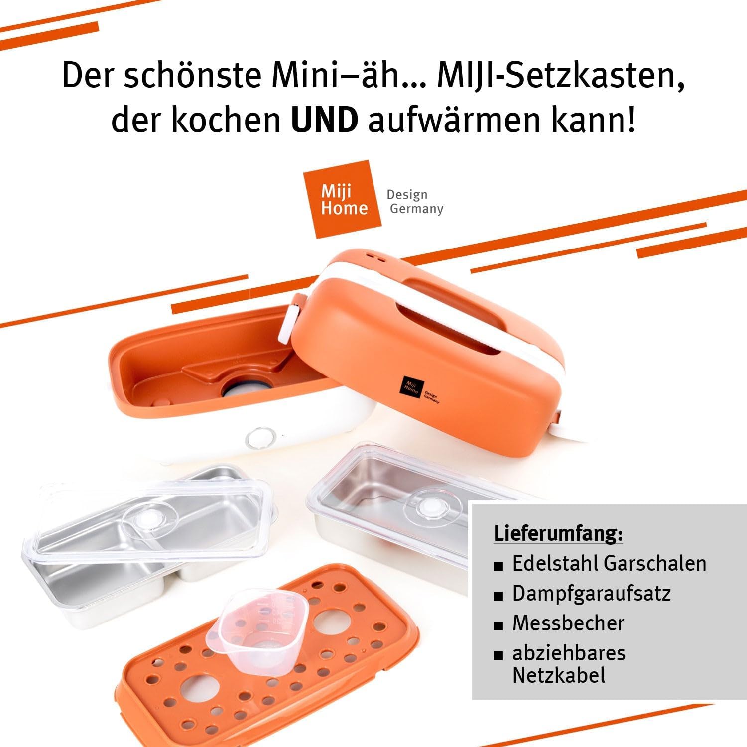 Miji Elektrische Lunchbox & Mini-Campingkocher 1L | 250-W-Dampfgarer – leise, geruchlos und kompakt für 1–2 Portionen – Bild 8