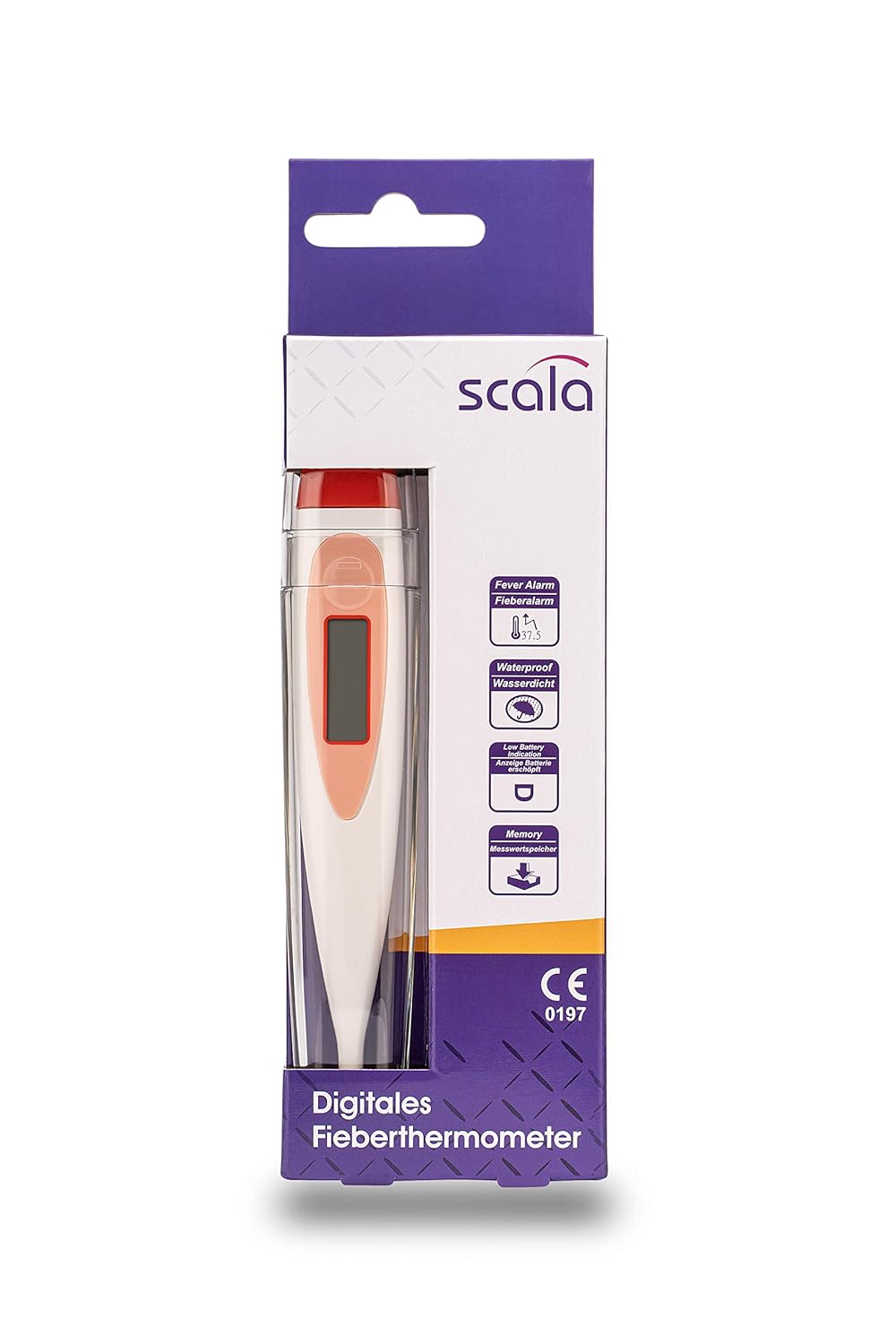 scala SC 17 Digitales Fieberthermometer – Wasserdichtes Fiebermessgerät mit Piepton & Memory-Funktion – 60 Sekunden Messzeit – starre Spitze – Rot, 1 Stück – Bild 3