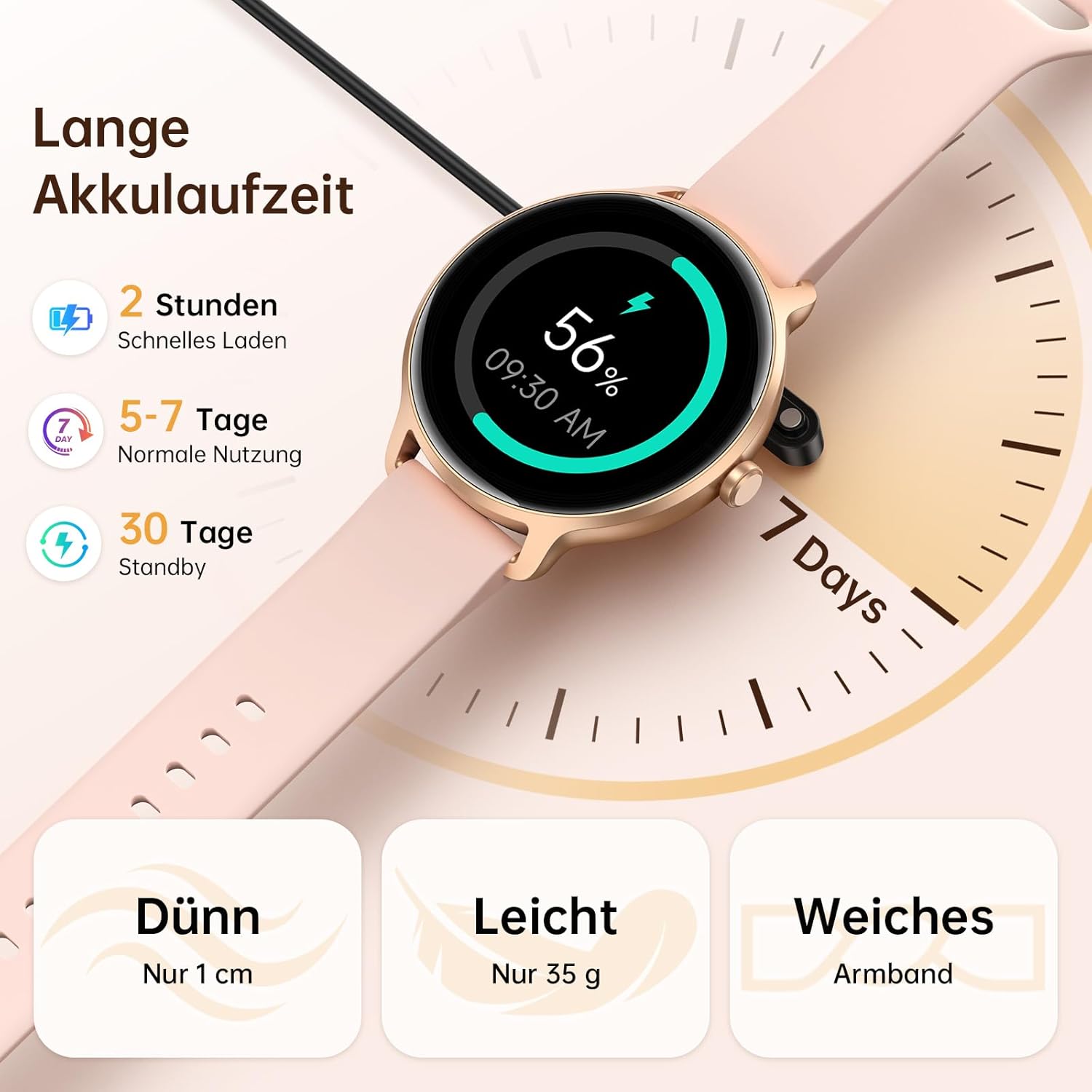 Damen Runde Smartwatch, 1,27 Zoll AMOLED Smartwatch mit Telefonfunktion, Fitnessuhr mit Herzfrequenzmesser, SpO2-Schlafmonitor, Schrittzähler, 120+ Sportmodi, Sportuhr, IP68 wasserdicht, Damenuhren für iOS Android – Bild 8
