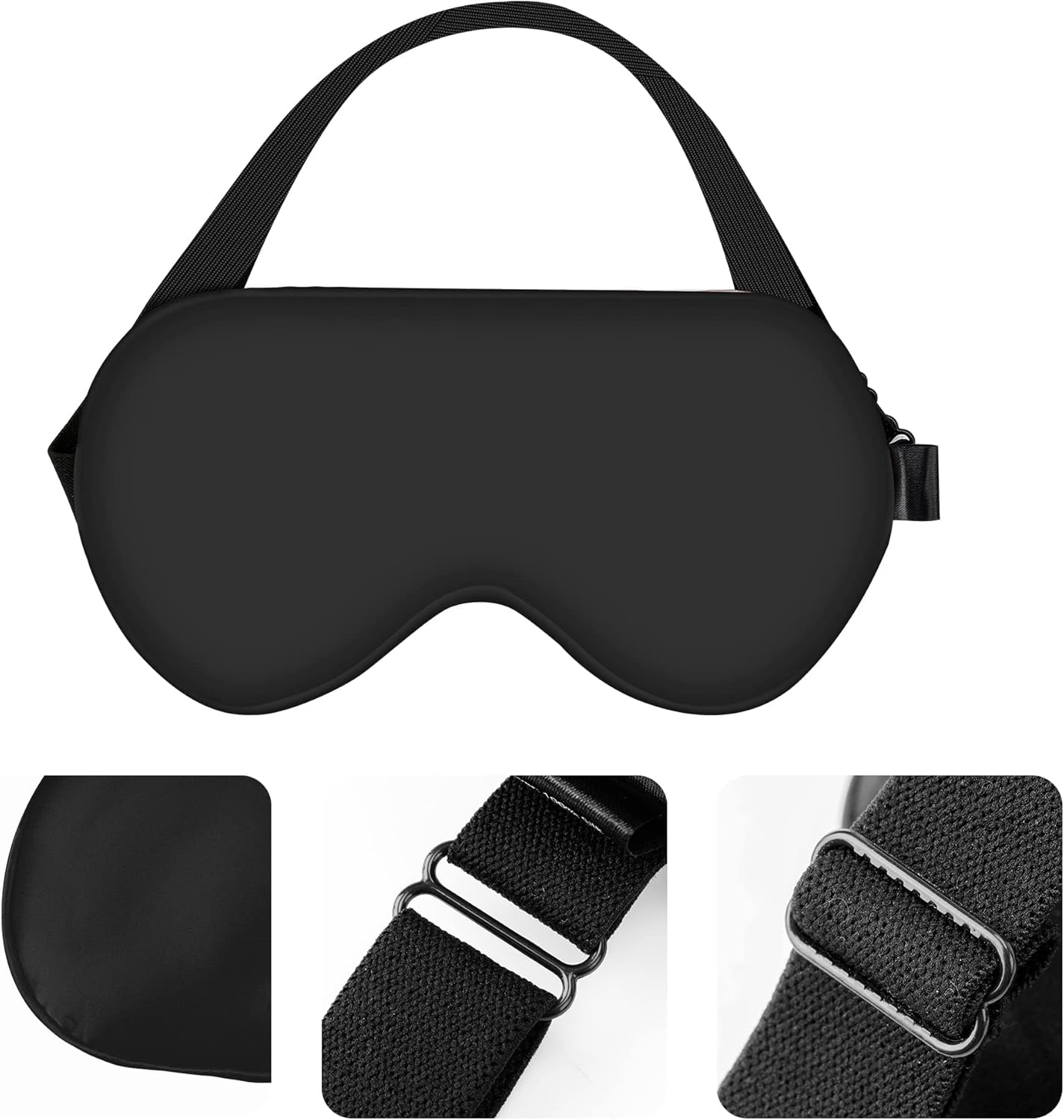 Amazon Basics – Schwarze, gebogene Schlafmaske aus natürlicher Maulbeerseide mit verstellbarem Riemen – Bild 5