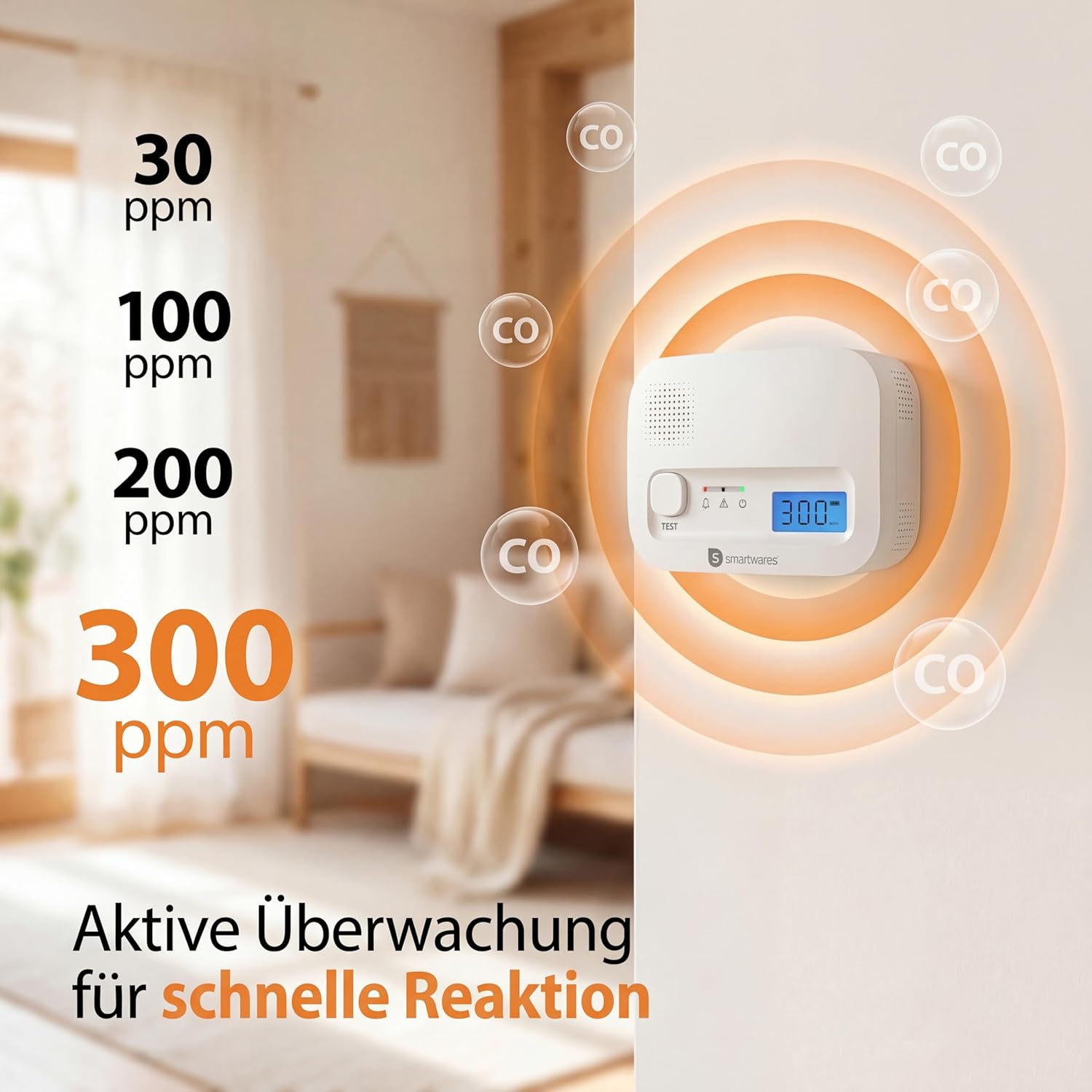 Smartwares Kohlenmonoxidmelder, 10 Jahre Sensor, 1,5 Testsiegerbewertung, mit Display und Testtaste – FGA-13041 – Bild 7