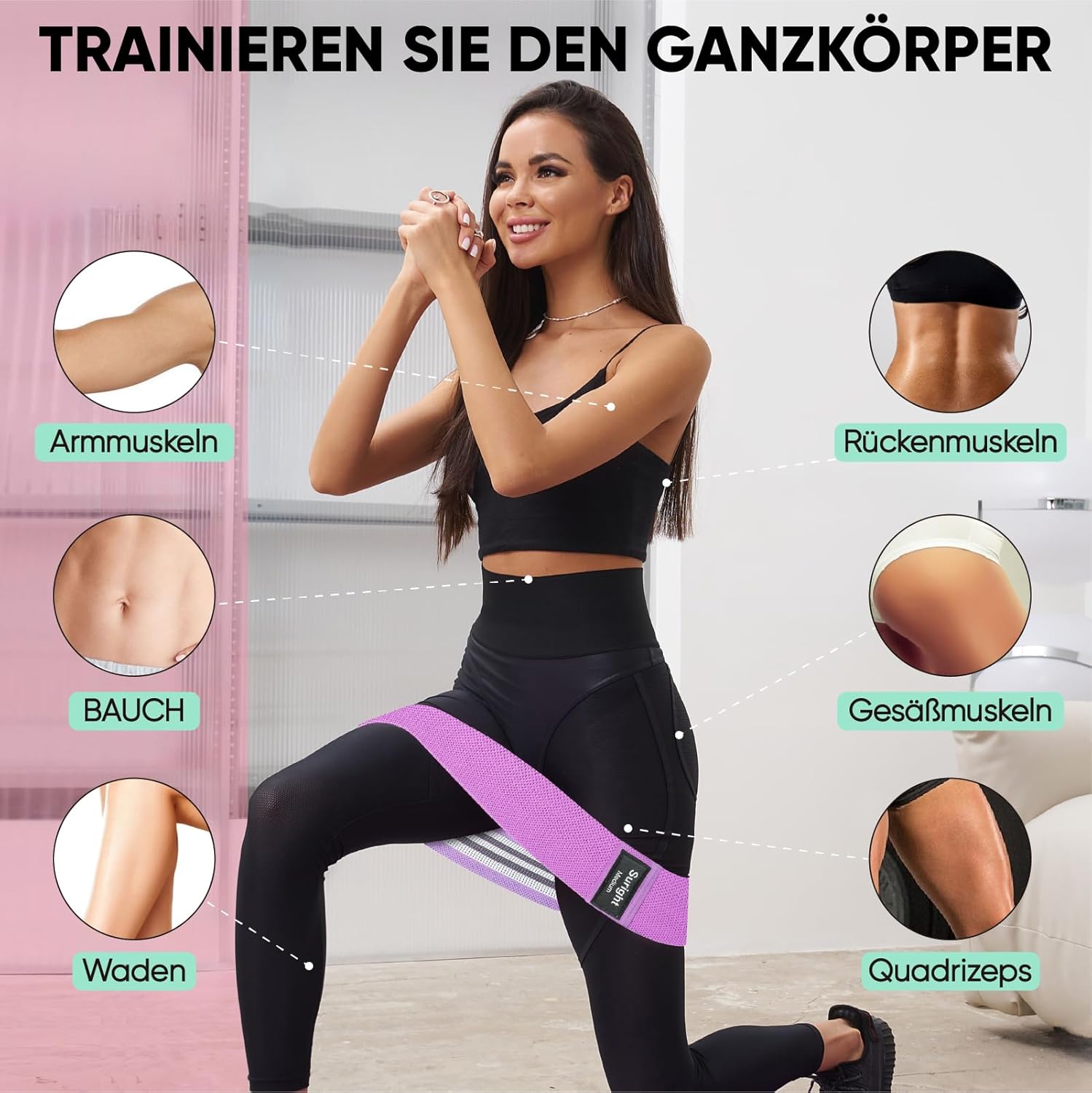 Fitnessbänder stricken, Widerstandsbänder, Yoga-Gürtel, rutschfest & schweißbeständig, Gymnastikgürtel, Hüfte, Beintraining, Krafttraining und Klimmzüge – Bild 5