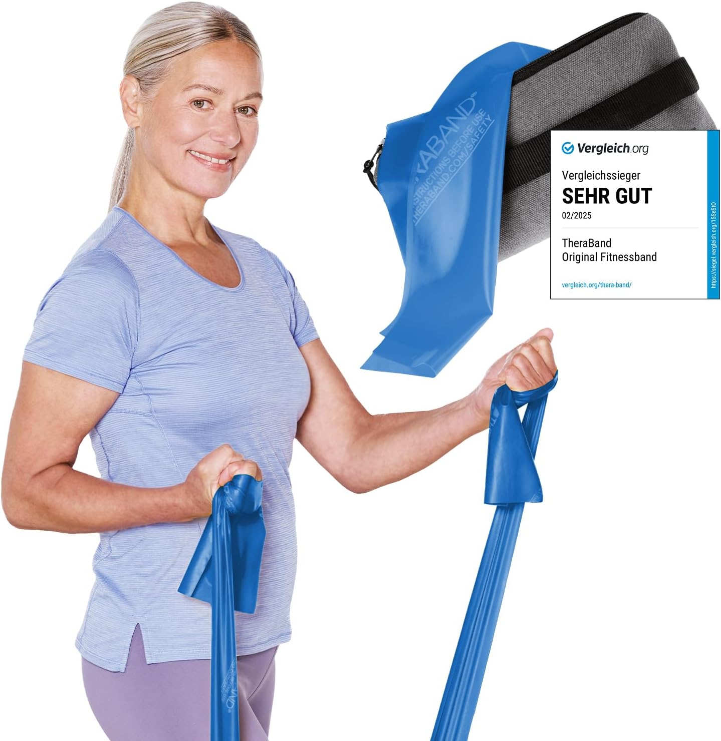 TheraBand 2,50m inkl. Türanker + Tasche | Widerstandsbänder | Terrabänder | Gymnastikband | Fitnessband | Stretchband | Heimtraining, Krafttraining, Rückenübungen, Therapie, Reha | 100 % Naturlatex
