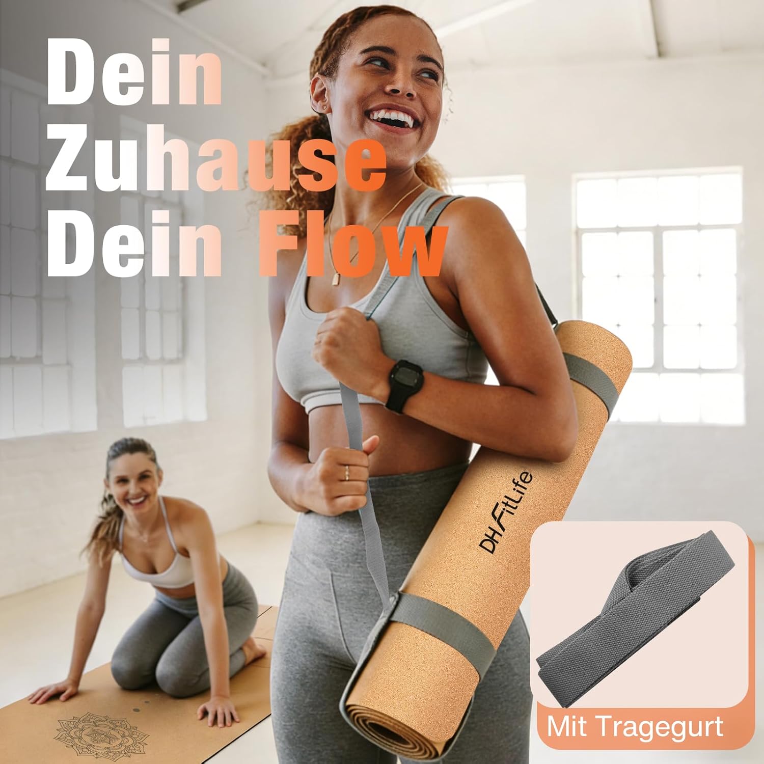 DH FitLife Kork-Yogamatte, rutschfest, aus Naturkautschuk | Gebrauchsfertig | Leicht zu reinigen | Hochwertige Sport-, Fitness- und Gymnastikmatte für Yoga, Pilates und Balance – Bild 7