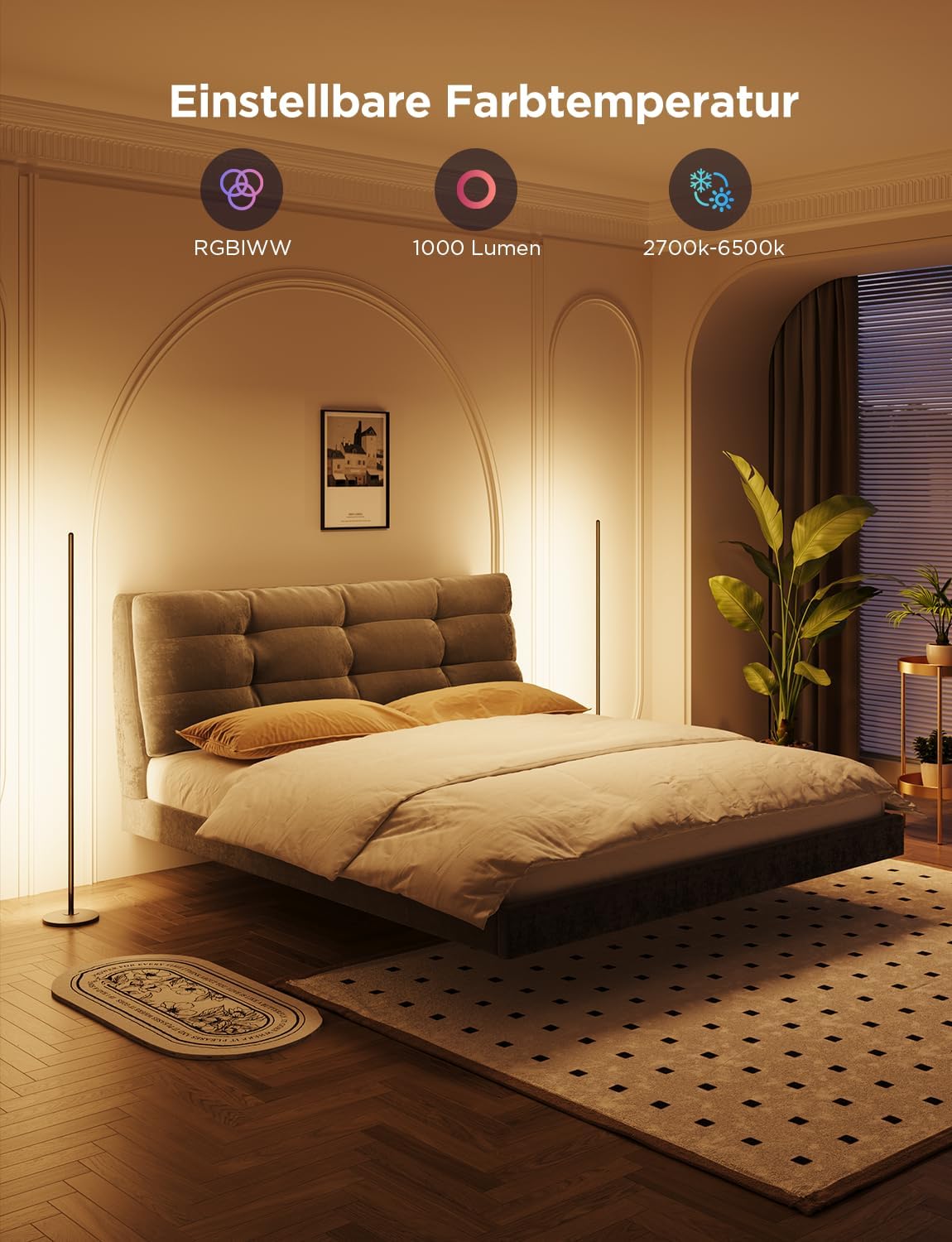 Govee RGBIC LED Stehlampe Wohnzimmer, WiFi Stehlampe, Dimmbar, Arbeiten mit Alexa und Matter, 16 Millionen Farben, 85 Szenenmodi, Musikmodi, DIY-Modus Stehlampe für Schlafzimmer Gaming, Schwarz – Bild 8