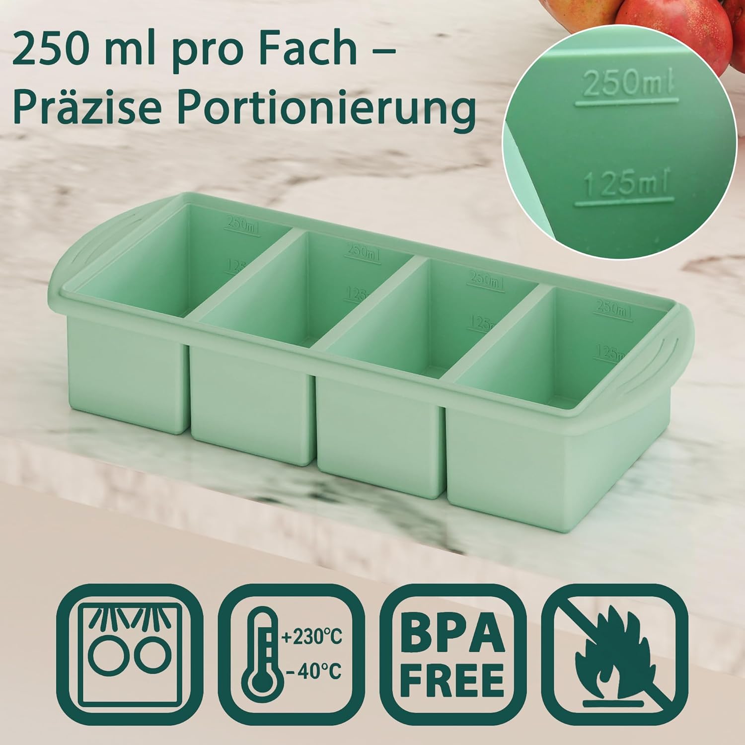 QUELIEN Souper Cube Silikon-Gefrierform mit Deckel – 1-Tassen-Schaufel für Suppe, Brühe und Aufläufe – BPA-freier stapelbarer Gefrierbehälter für die Zubereitung von Mahlzeiten in Mintgrün – Bild 2