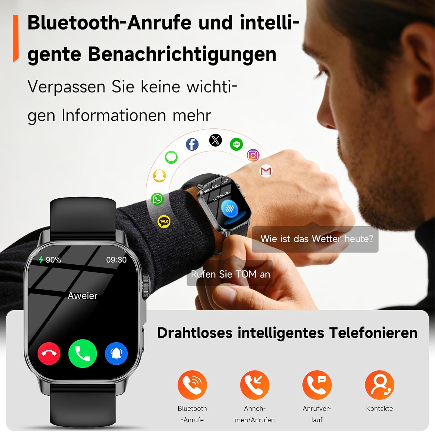 Smartwatch Herren Damen EKG/BI Harnsäure/BMI/HRV/LED-Licht, 2,0 Zoll Gesundheitsuhr mit 24H Druckmessung SpO2 Herzfrequenzmonitor Körpertemperatur Schlafmonitor SOS Notruf Fitnessuhr für – Bild 6