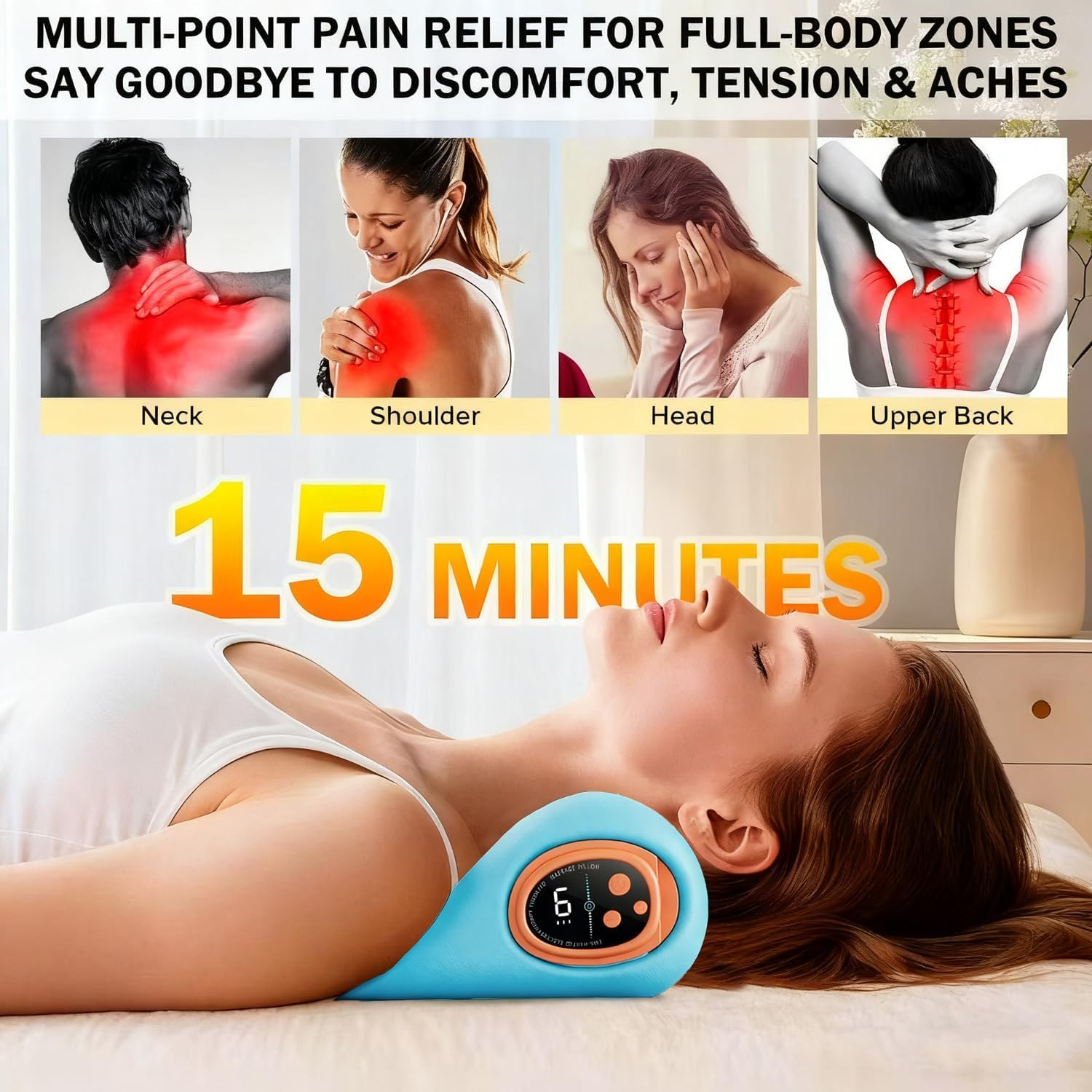 Elektrisches Nackenmassagegerät mit EMS & Wärme, Massagegerät Nacken 3 Modi 6 einstellbare Frequenzen, kabellos mit Akku für Zuhause, Büro und Reisen – Bild 5