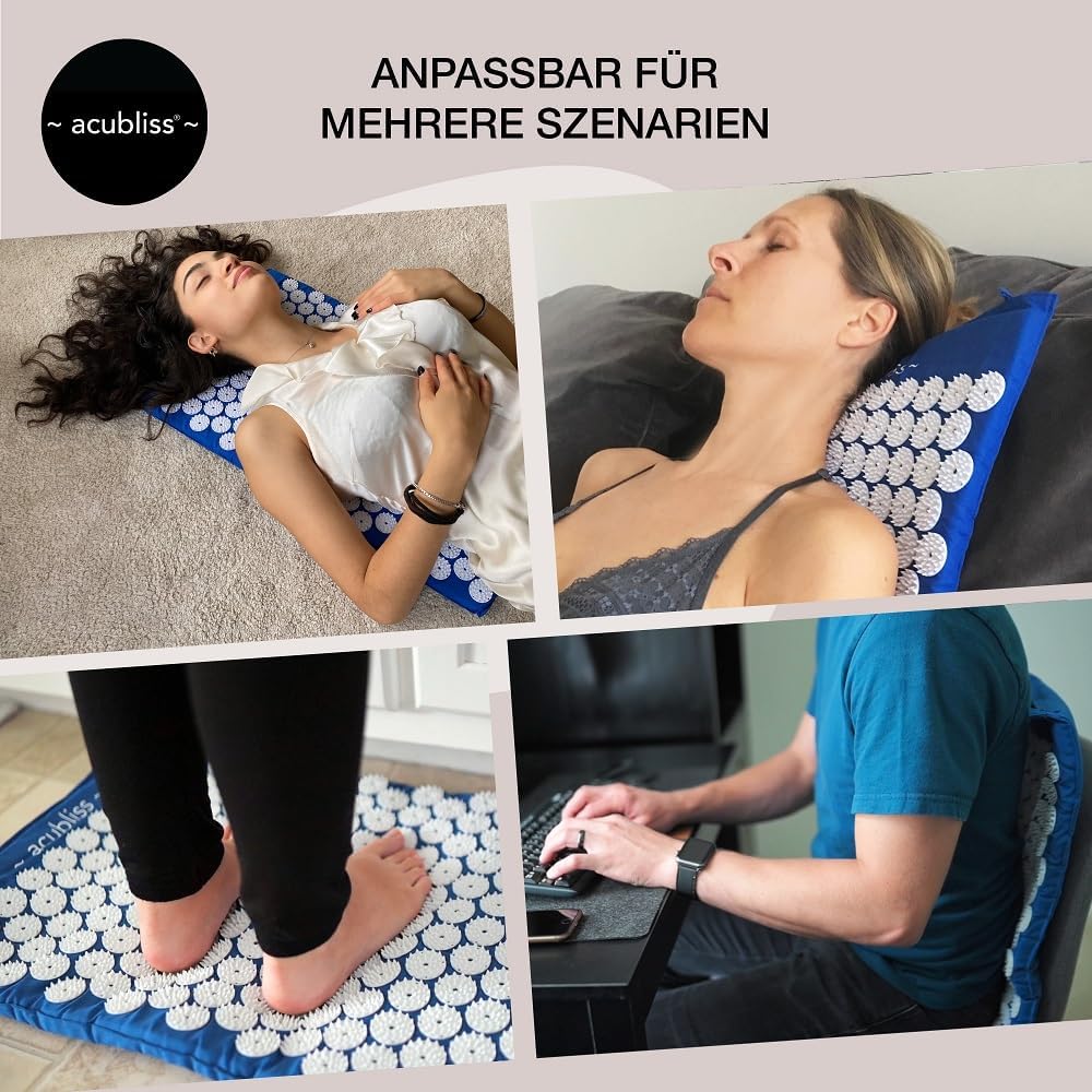 Akupressurmatte – Akupressurmatte mit 8.358 Noppen für mehr Energie, tiefen Schlaf, Entspannung – gegen Stress, Nackenschmerzen und Rückenschmerzen – mit Tasche – Größe 68 x 42 x 2 cm – Blau – Bild 2
