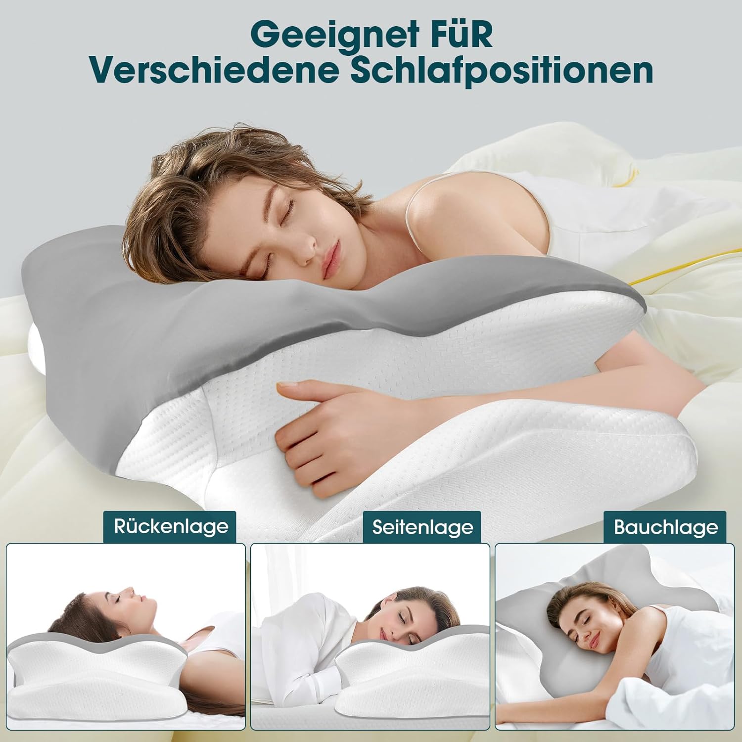 Fwiull Nackenkissen, Anti-Schnarch-Kissen, Memory-Schaum-Kissen, ergonomisch, Nackenstützkissen, orthopädisch, Nackenkissen, Seitenschläfer für Seiten-, Rücken- und Bauchschläfer (Schmetterling) – Bild 3