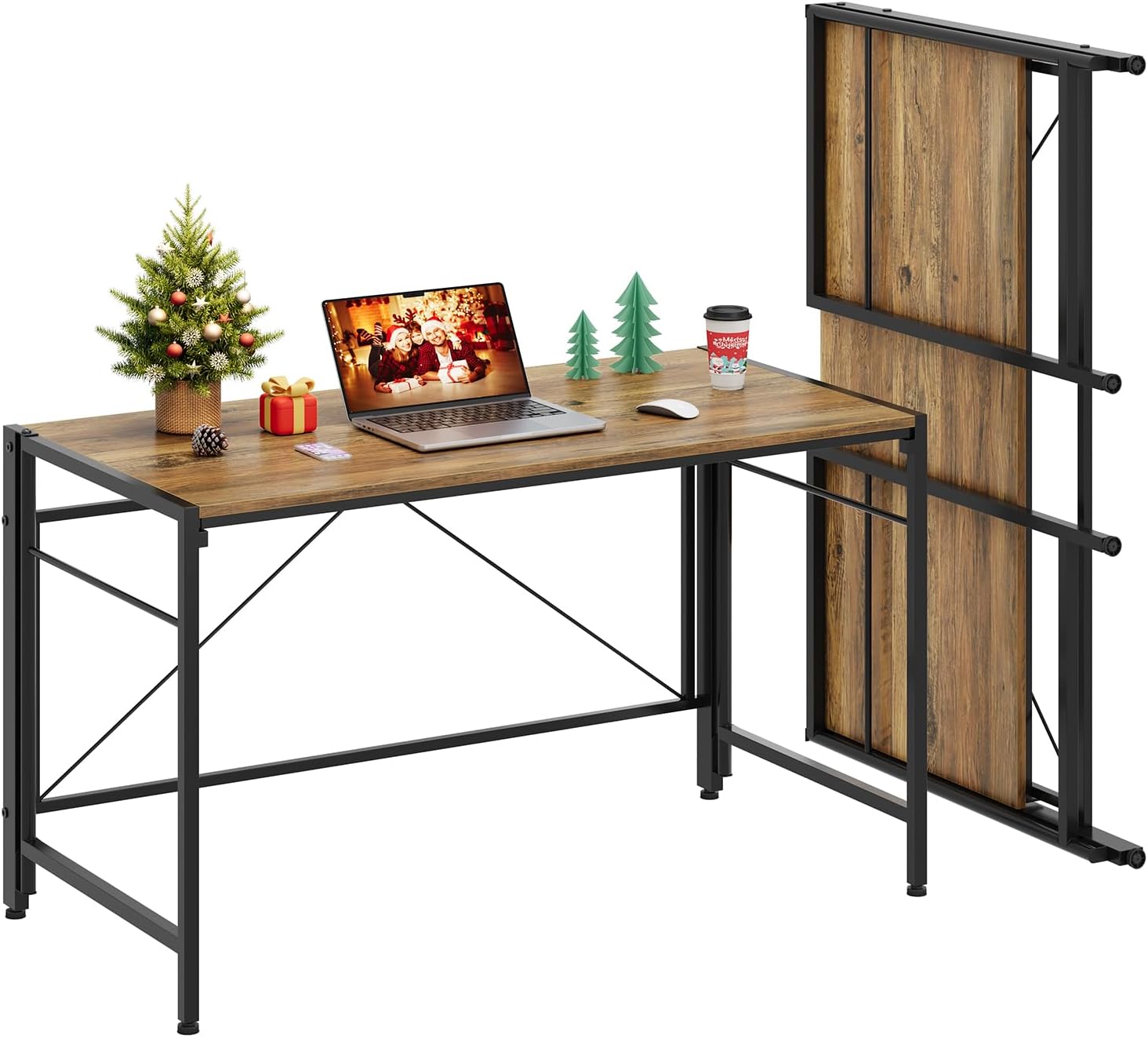 Dripex XXL Klappschreibtisch, 110 x 50 cm, klappbarer Computertisch mit Stahlrahmen, platzsparender PC-Tisch, wasserdichte Tischplatte für Zuhause, Büro, Arbeitszimmer (Eiche)