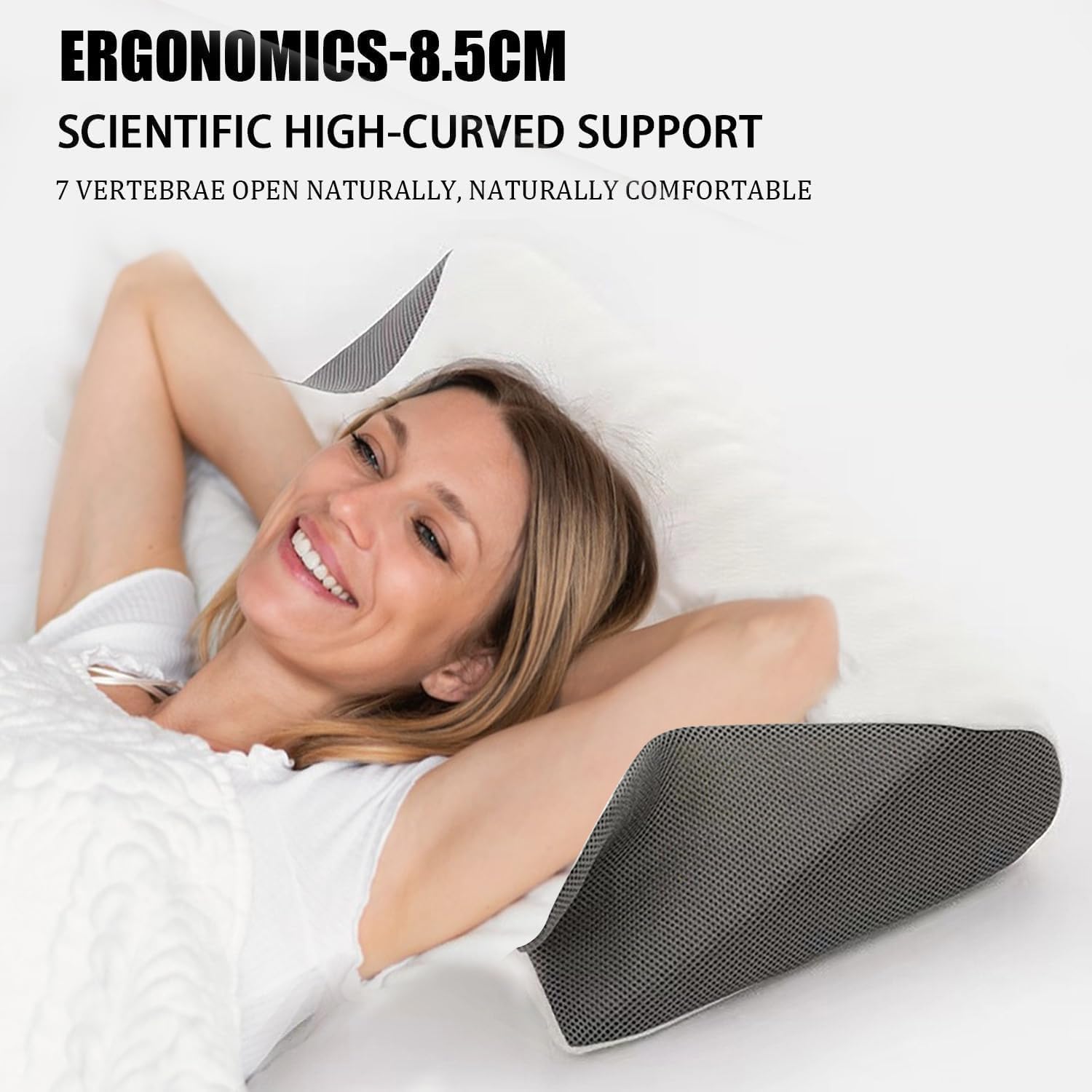 Nackenstützkissen, 2-in-1 ergonomisches orthopädisches Kissen, Memory-Schaum-Kissen, Nackenschmerzen, ergonomisches Kissen für Seiten-, Rücken- und Bauchschläfer (grau) – Bild 3