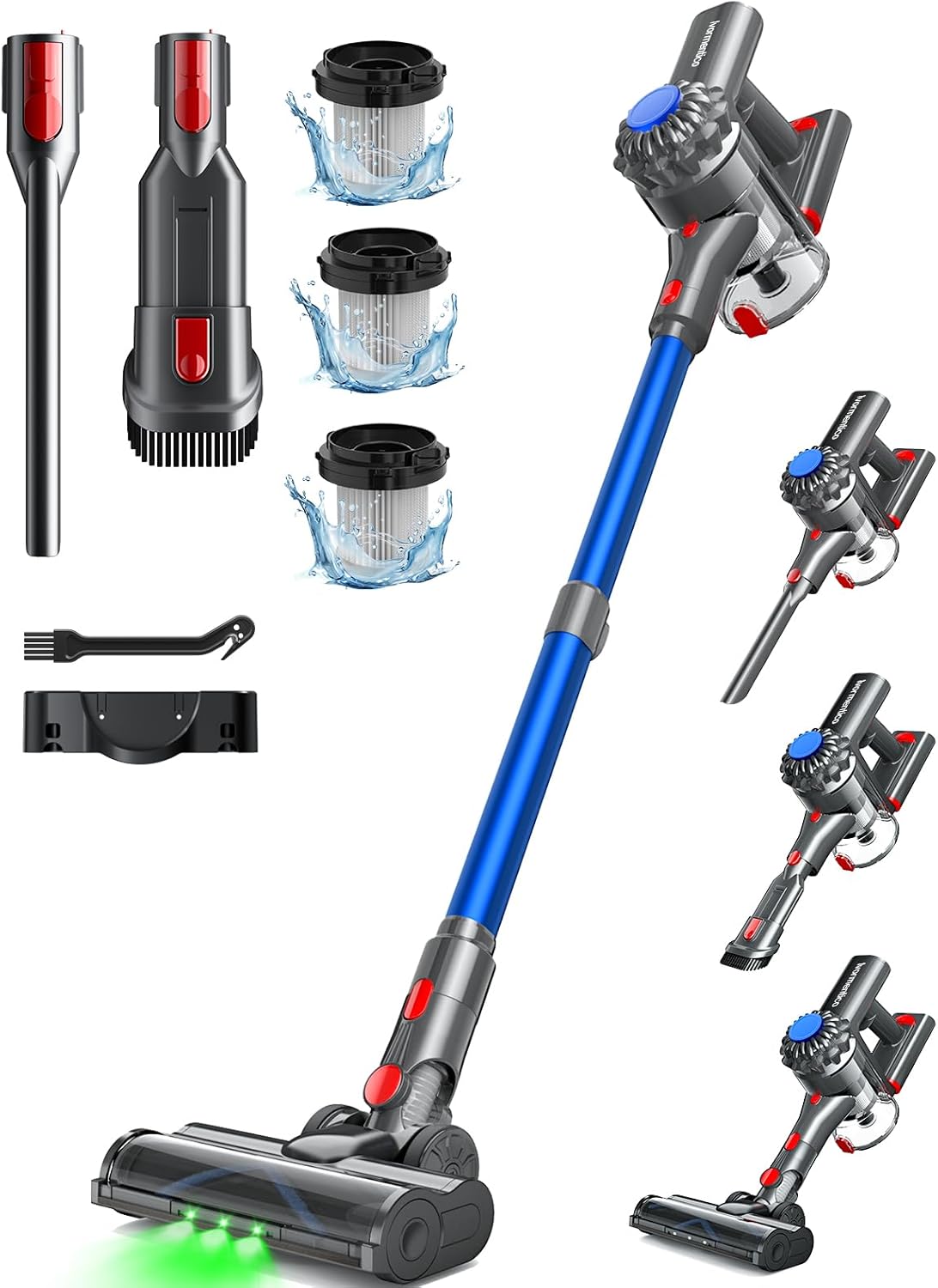 Akku-Staubsauger 50 Min./40 KPA/450 W, Akku-Staubsauger mit grüner LED, kabelloser Staubsauger mit verbesserter Bodenbürste, Staubsauger-Akku für Tierhaare, Blau