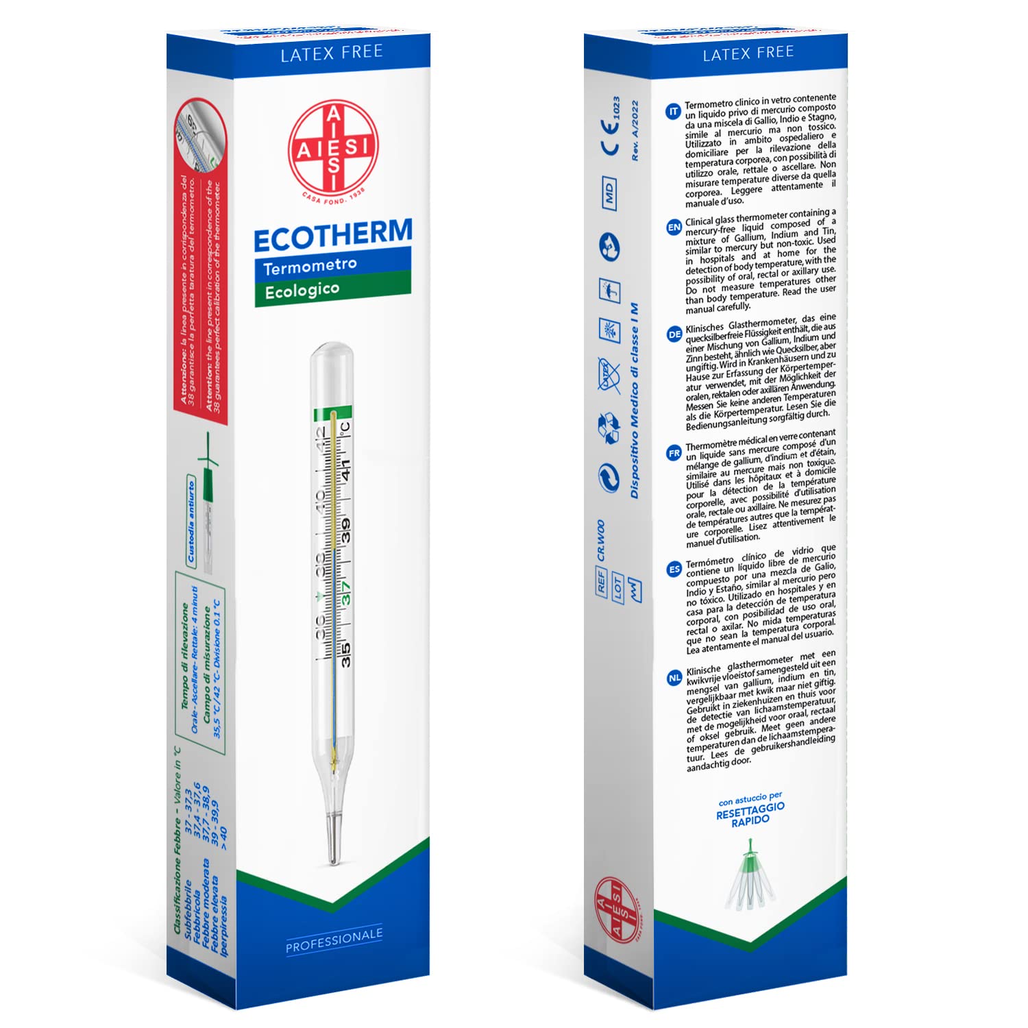 AIESI Klinisches analoges Glasthermometer ohne Quecksilber für Erwachsene und Kinder Ecotherm, mit Etui für schnelle Nullstellung, ökologisch, 24 Monate Garantie – Bild 7