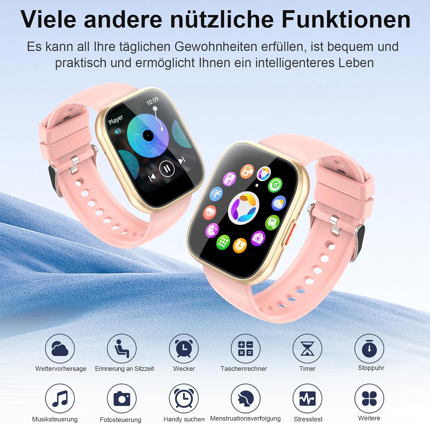 Smartwatch Damen Herren, 1,85 Zoll Touchscreen Smartwatch mit Anrufen, 112 Sportmodi, Fitnessuhren mit Herzfrequenzmesser/Schlafmonitor/Schrittzähler, IP68 wasserdichte Sportuhren für Android, Pink – Bild 5
