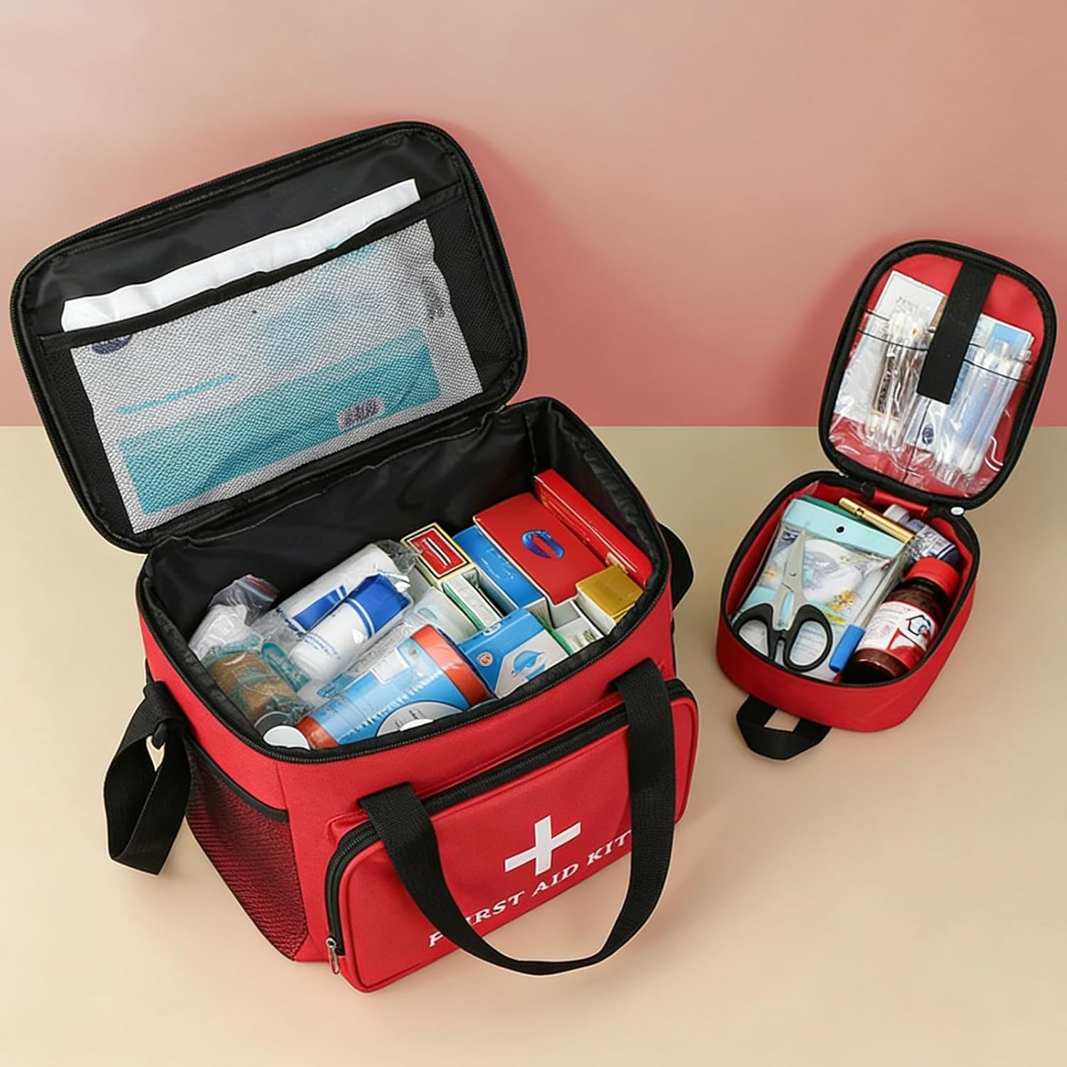 XXL-Erste-Hilfe-Tasche für Reisen – 30 x 20 x 23 cm große Medikamententasche und 17 x 13 x 5,5 Tasche, Reise-Medizintasche, leere Tasche mit Griff und Umhänge-Schultergurt, wasserdichte Medikamenten-Notfalltasche – Bild 3