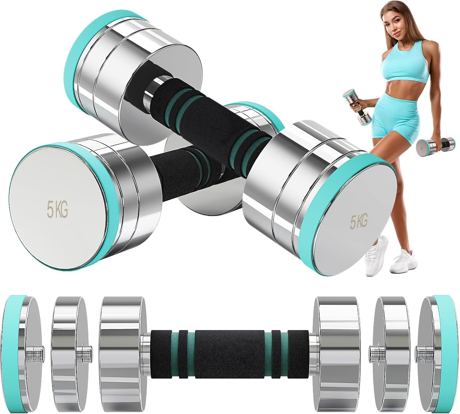 Dripex Kurzhantel-Set, verstellbare Hanteln im 2er-Set oder einzeln aus Stahl, Gewicht einer einzelnen Hantel: 2,5 kg, 5 kg, 7,5 kg, 10 kg, 15 kg, 25 kg, 30 kg, Hanteln für Zuhause
