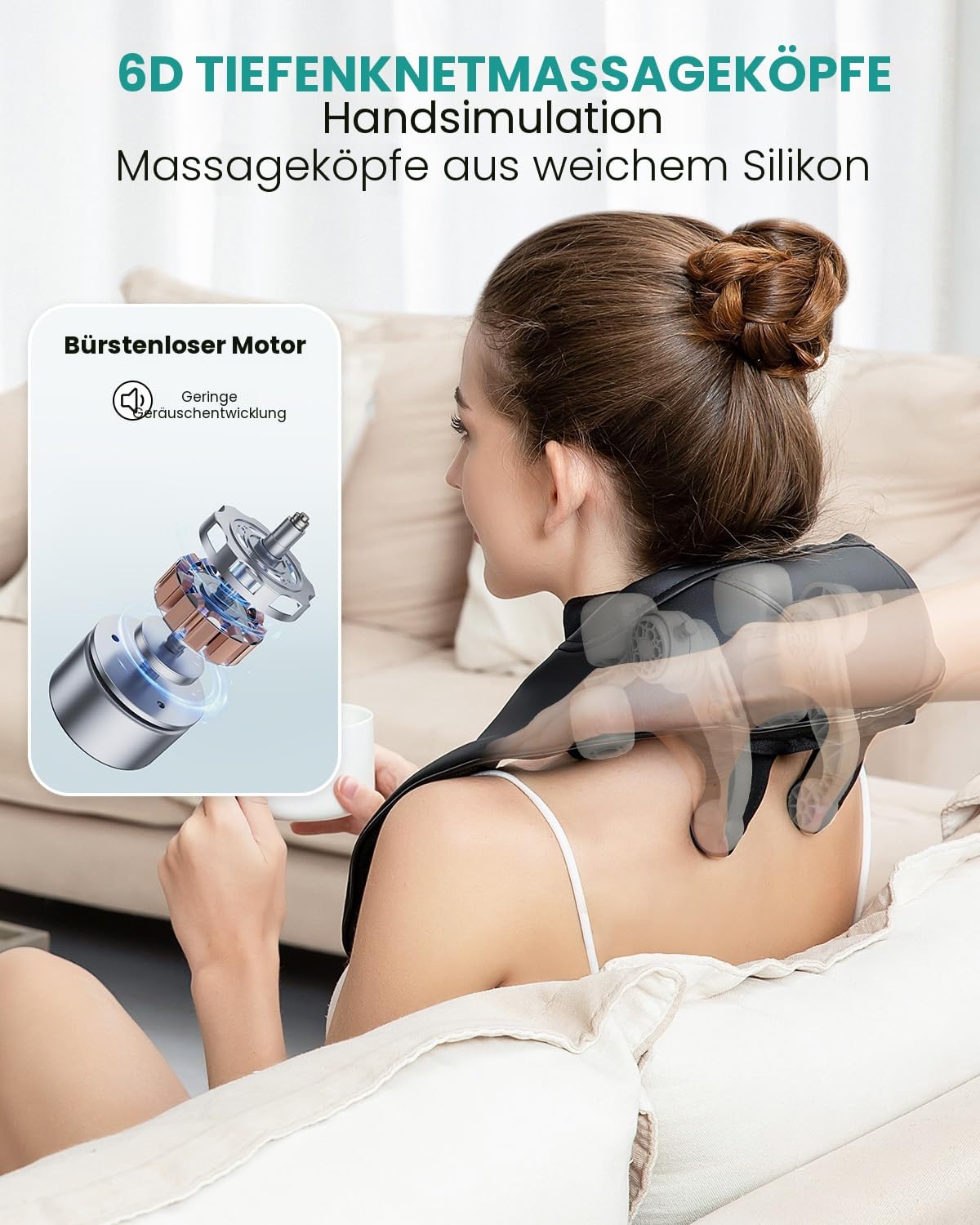 Nekteck Nackenmassagegeräte Kabellos, Schultermassagegerät mit Wärme, 6D Deep Tissue Shiatsu Elektrische Rückenmassagegeräte gegen Muskelschmerzen für Zuhause, Büro und Auto, Schwarz – Bild 4