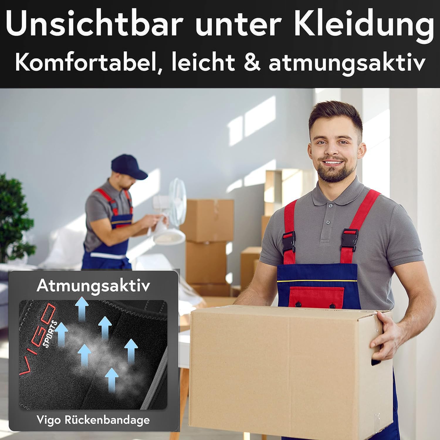 Vigo Sports Rückenbandage, maschinenwaschbar – Anti-Schweiß-Nierengürtel zur effektiven Rückenstabilisierung, Rückenstützgürtel für Damen und Herren, wärmender Lordosenstützgürtel – Schwarz, S – Bild 5