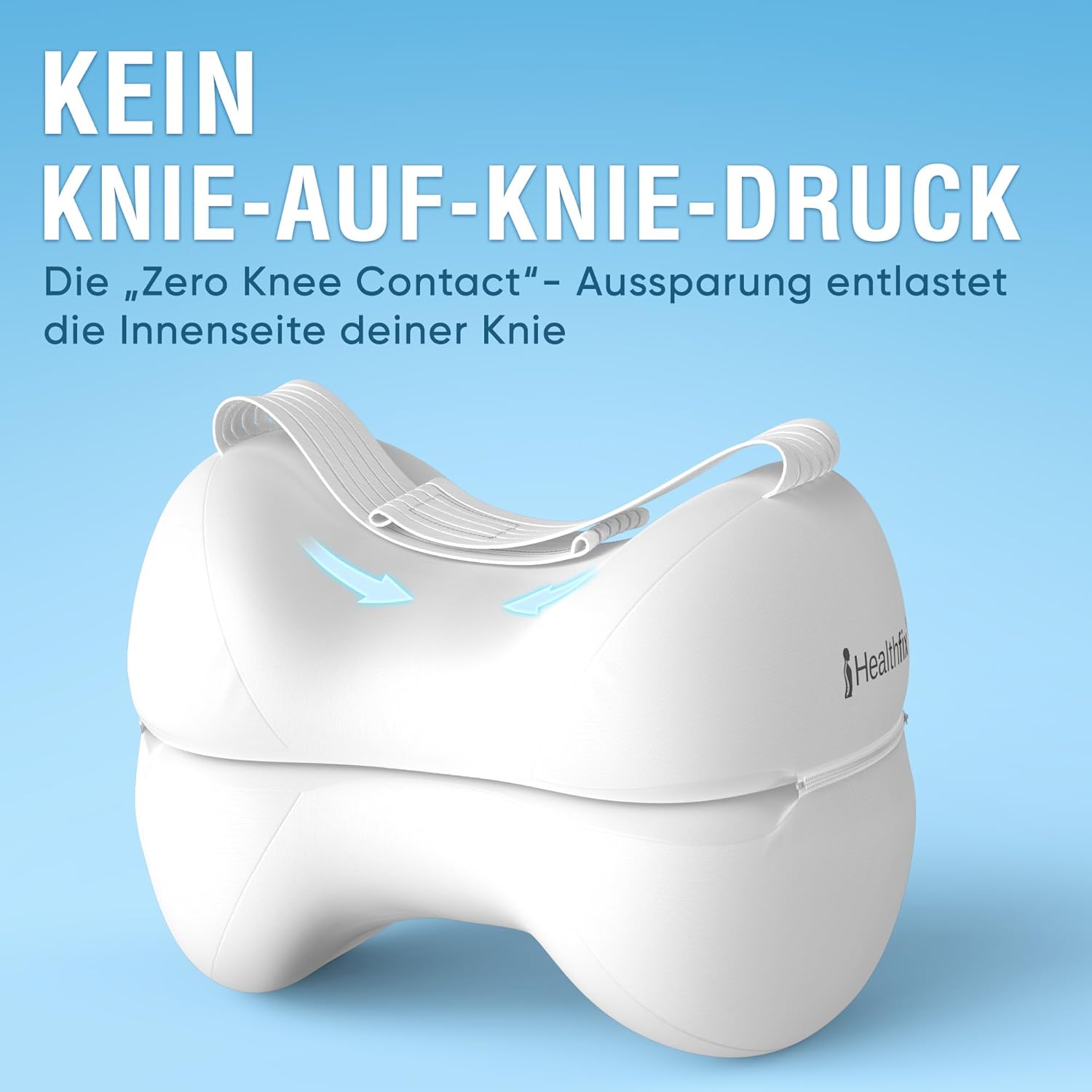 Healthfix Kniekissen für Seitenschläfer, orthopädisches Beinkissen zum Schlafen mit Gurt, 2 Stück, Memory-Schaum, kühlender, waschbarer Bezug (weiß) – Bild 4