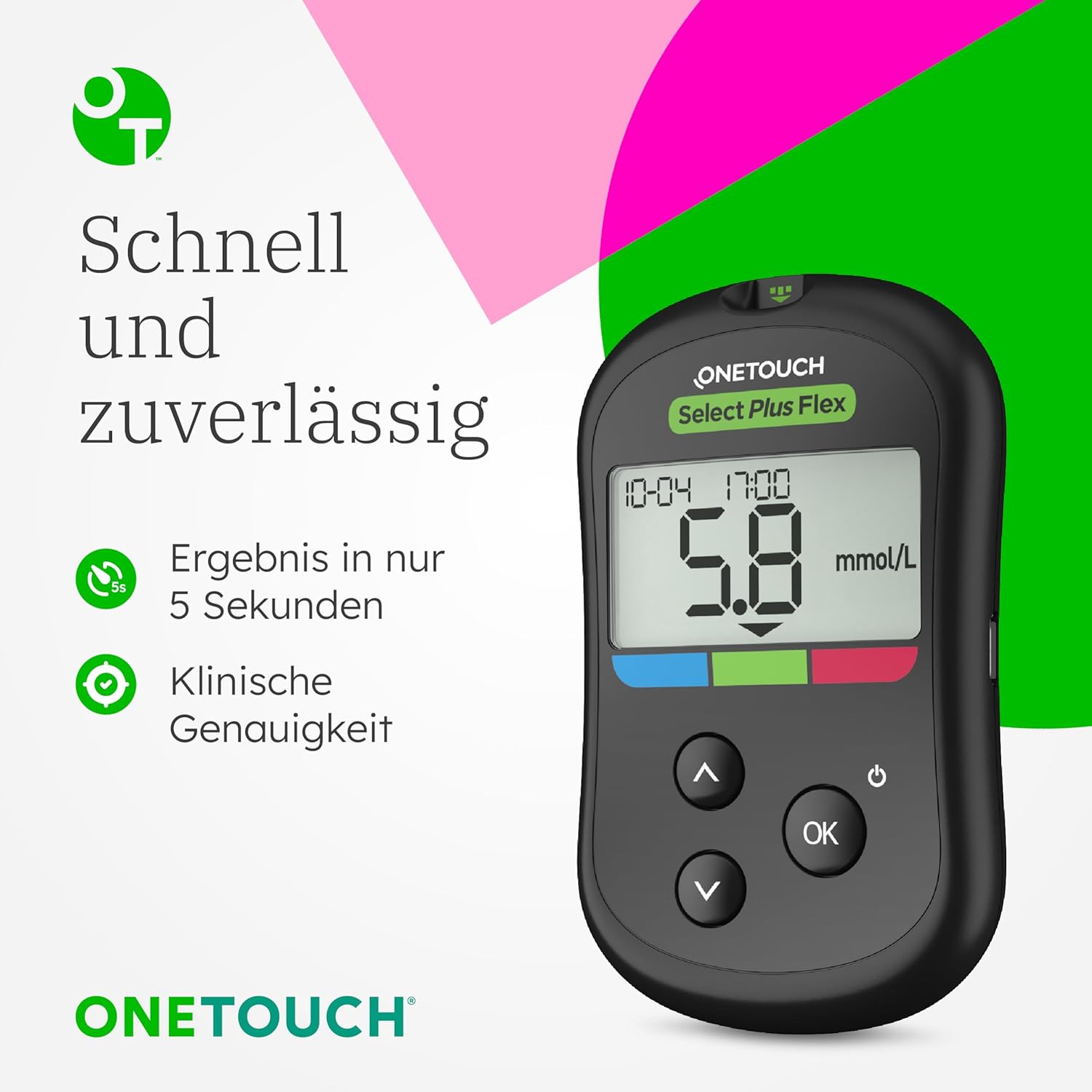 OneTouch Select Plus Flex Blutzuckermessgerät (mmol/L) | 1 Meter, 10 Teststreifen, 1 Stechhilfe, 10 Lanzetten und 1 Etui – Bild 6