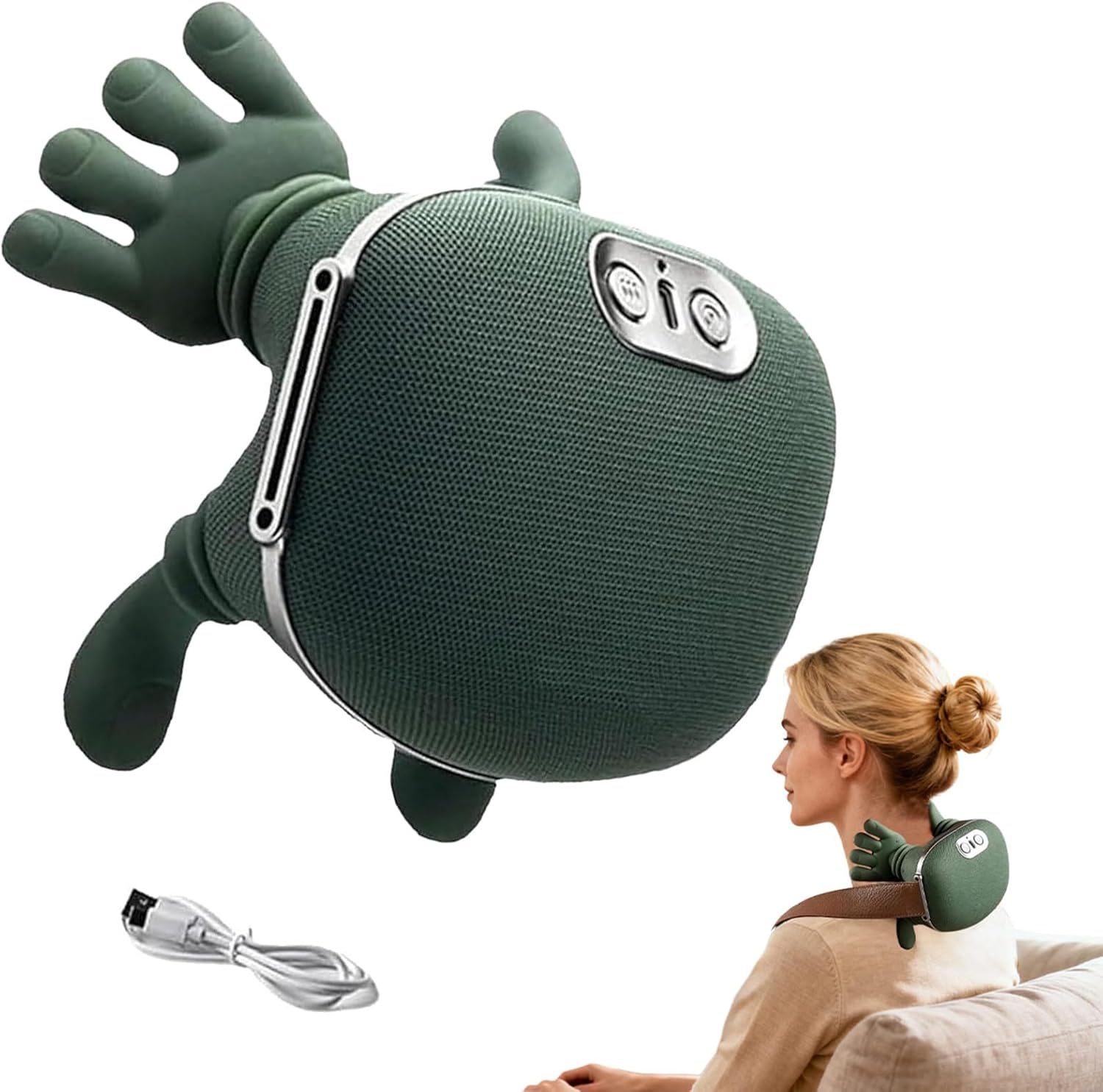 Massagegerät, 4D Bionic Heat Massagegerät, Schultermassagegerät für Nacken und Schultern mit Heizung, 3 Geschwindigkeitsstufen, 2 Wärmeeinstellungen (40 °C/45 °C), USB, für Zuhause/Müdigkeit lindern