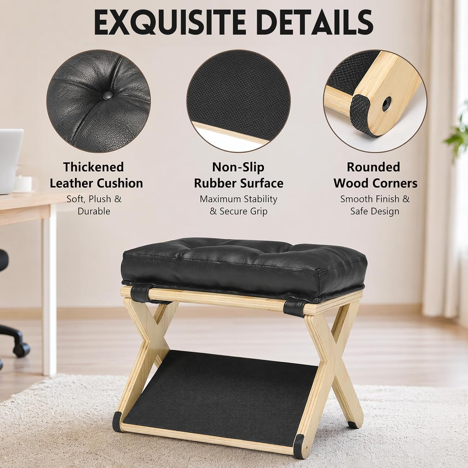 2-in-1 Fußstütze Schreibtisch, Ergonomischer Fußablage aus Holz, Rutschfeste Fußablage Fußhocker mit abnehmbarem Weichenpolster, Premium Fußbank Fußstütze für Zuhause Büro – Bild 3