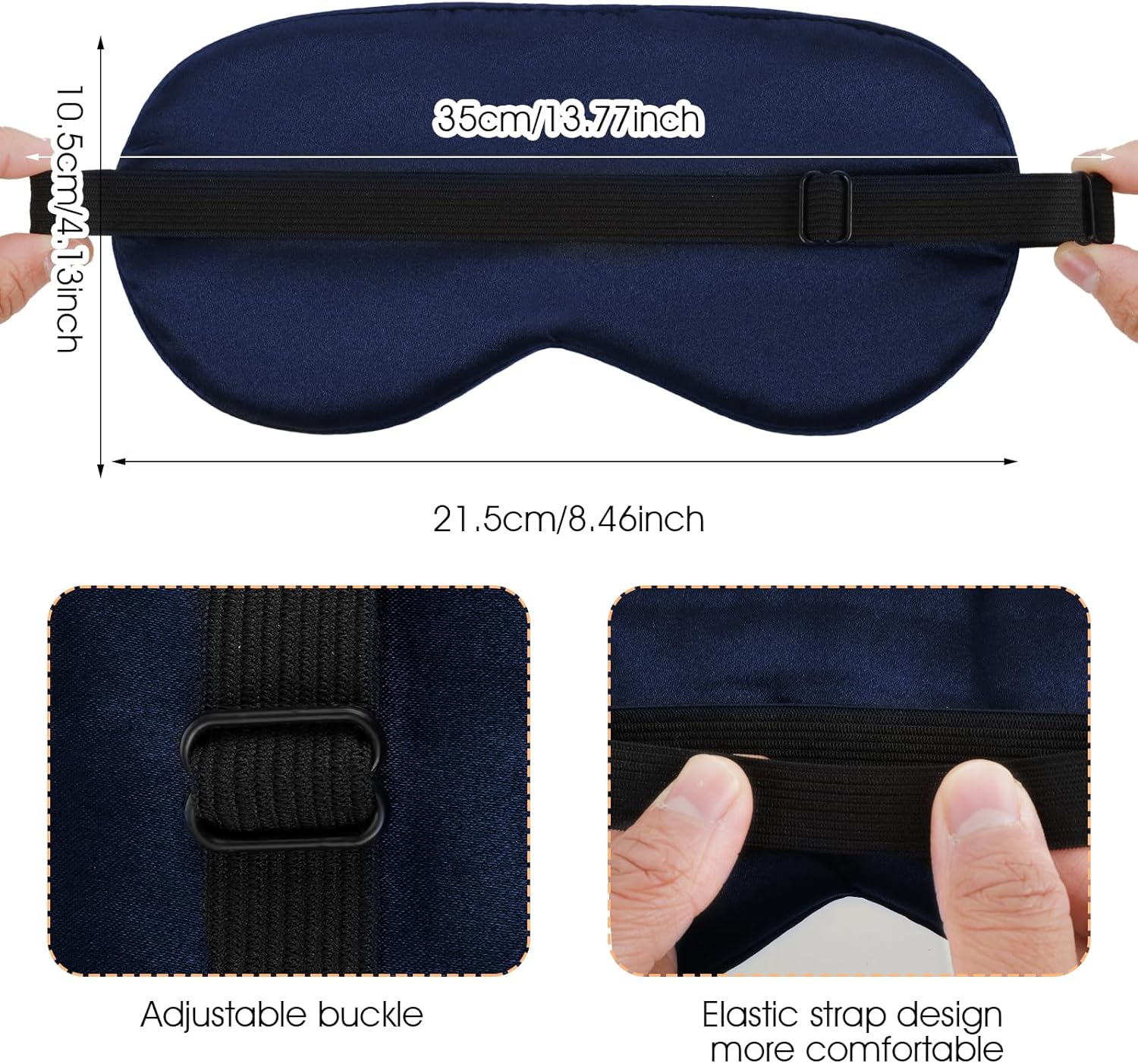 Seidenschlafmaske, Augenmaske aus reiner Seide mit verstellbarem Riemen, Verdunkelungsschlafmaske, bequeme weiche Augenmaske, Schlafhilfe, Augenbinde für Schlafqualität, Lichtblockierung (Marineblau) – Bild 2