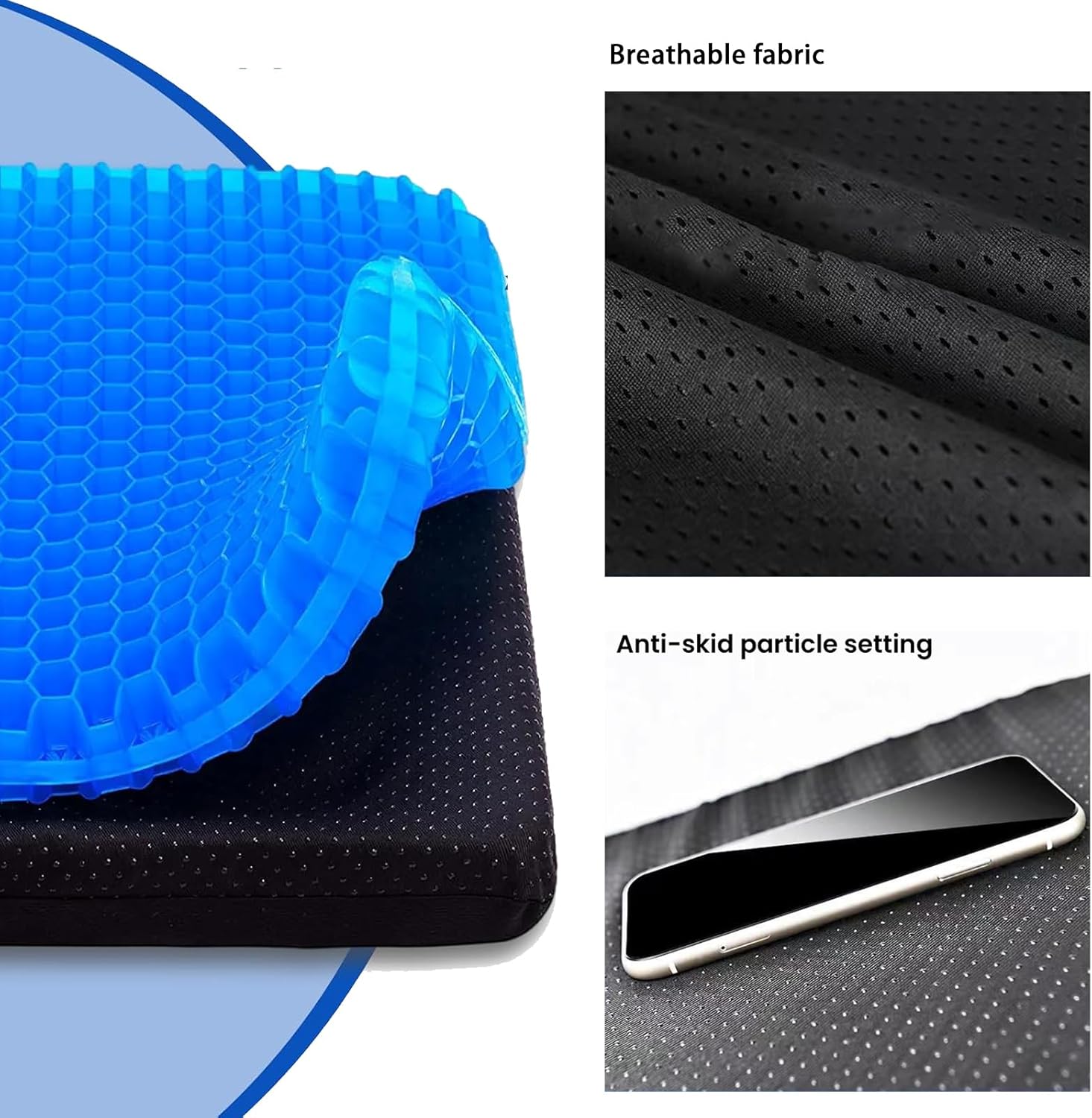 Gel-Sitzkissen, Gelkissen-Sitzkissen mit rutschfestem Bezug, Sitzkissen, orthopädisch, Wabenstruktur, elastisches Sitzkissen, atmungsaktives Stuhlkissen für Auto, Büro, Rollstuhl – Bild 4