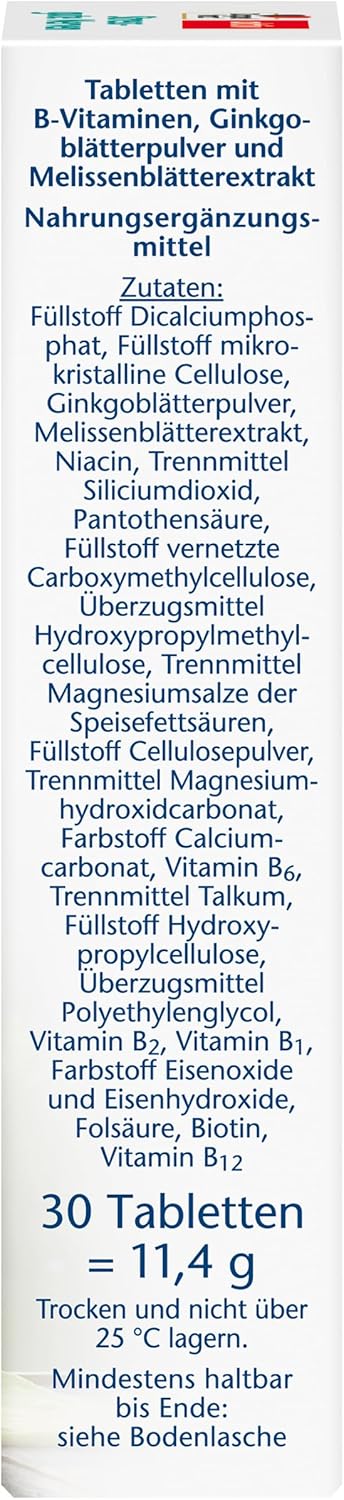 Doppelherz Stress – Gute Nerven – mit Vitamin B1 & B5, mit Extrakt aus Melissenblättern & Ginkgo Biloba – 30 Mini-Tabletten – Bild 4