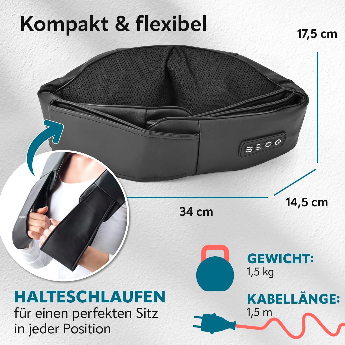 VITALmaxx Shiatsu Nackenmassagegerät | Massagegerät für Schultern, Nacken, Rücken, Beine | Massage mit Wärmefunktion, Knetmassage & Druckmassage | 8 rotierende Massagebälle, schwarz – Bild 6