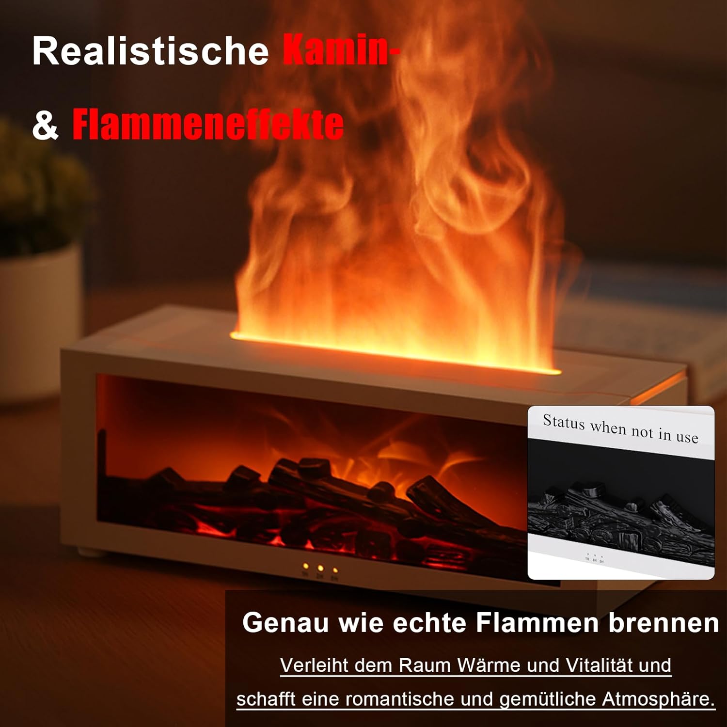 Aromadiffusor mit LED-Kamin, Duftöldiffusor für ätherische Öle mit 7-Farben-Lichtflammeneffekt, 150 ml Luftbefeuchter mit Fernbedienung, 4 Timer, wasserlose Abschaltautomatik (Schwarz) – Bild 4
