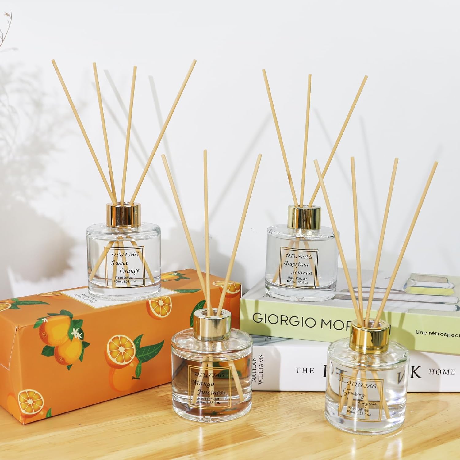 Raumduft-Diffusor mit 6 Duftstäbchen, 100 ml, Orange, Zitrus-Aromatherapie-Diffusor, natürlich, langlebig, Raumduft, Schilfrohr-Diffusor, Lufterfrischer für Schlafzimmer, Büro, Badezimmer, Regaldekoration – Bild 6