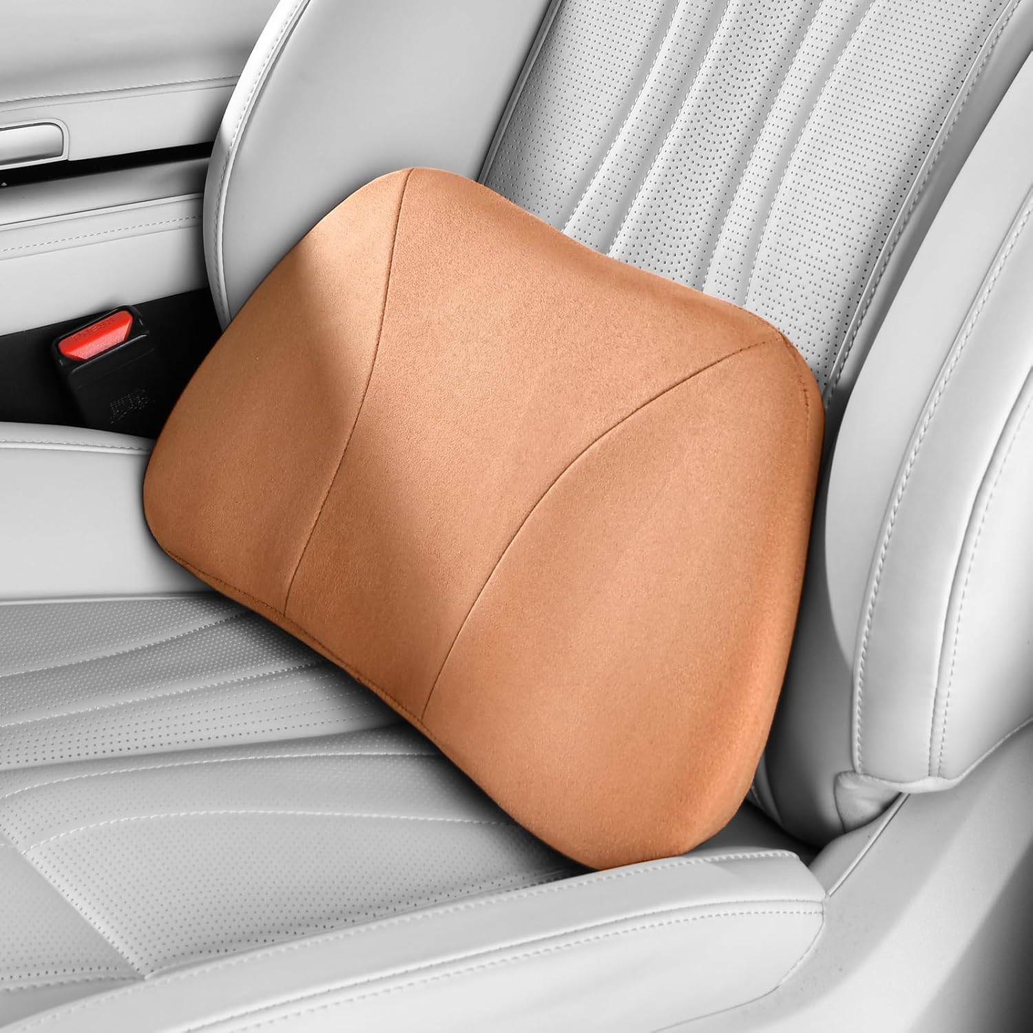 Auto-Lendenwirbelstützkissen, Memory-Schaum-Füllung und hautfreundliches Samtleder – maßgeschneiderte Passform und erhöht den Komfort, tragbar für Auto, Büro und Liegestuhl, 39 x 22 cm