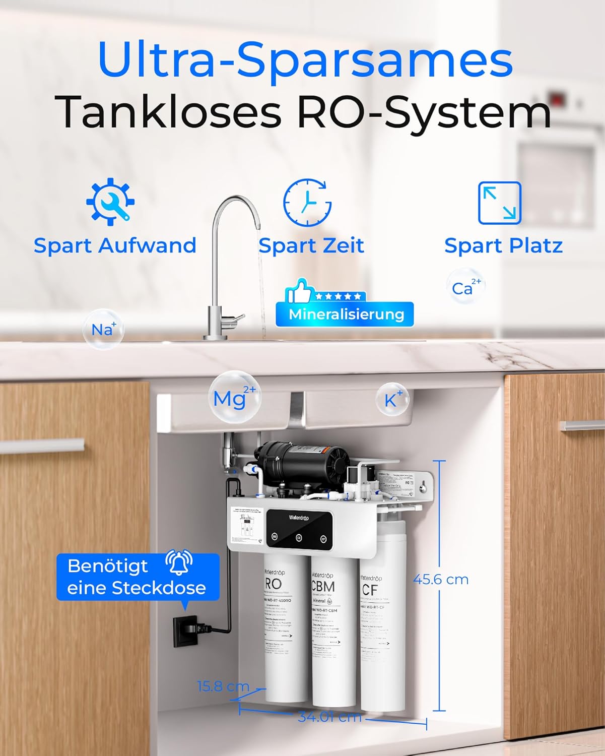 Waterdrop T3-M Remineralisierungs-Umkehrosmosesystem, NSF/ANSI 372-zertifiziert, 9-stufiger RO-Wasserfilter, 450 GPD Tankless-Wasserfiltersystem, 2:1 rein zum Abfluss, Stromanschluss erforderlich – Bild 2