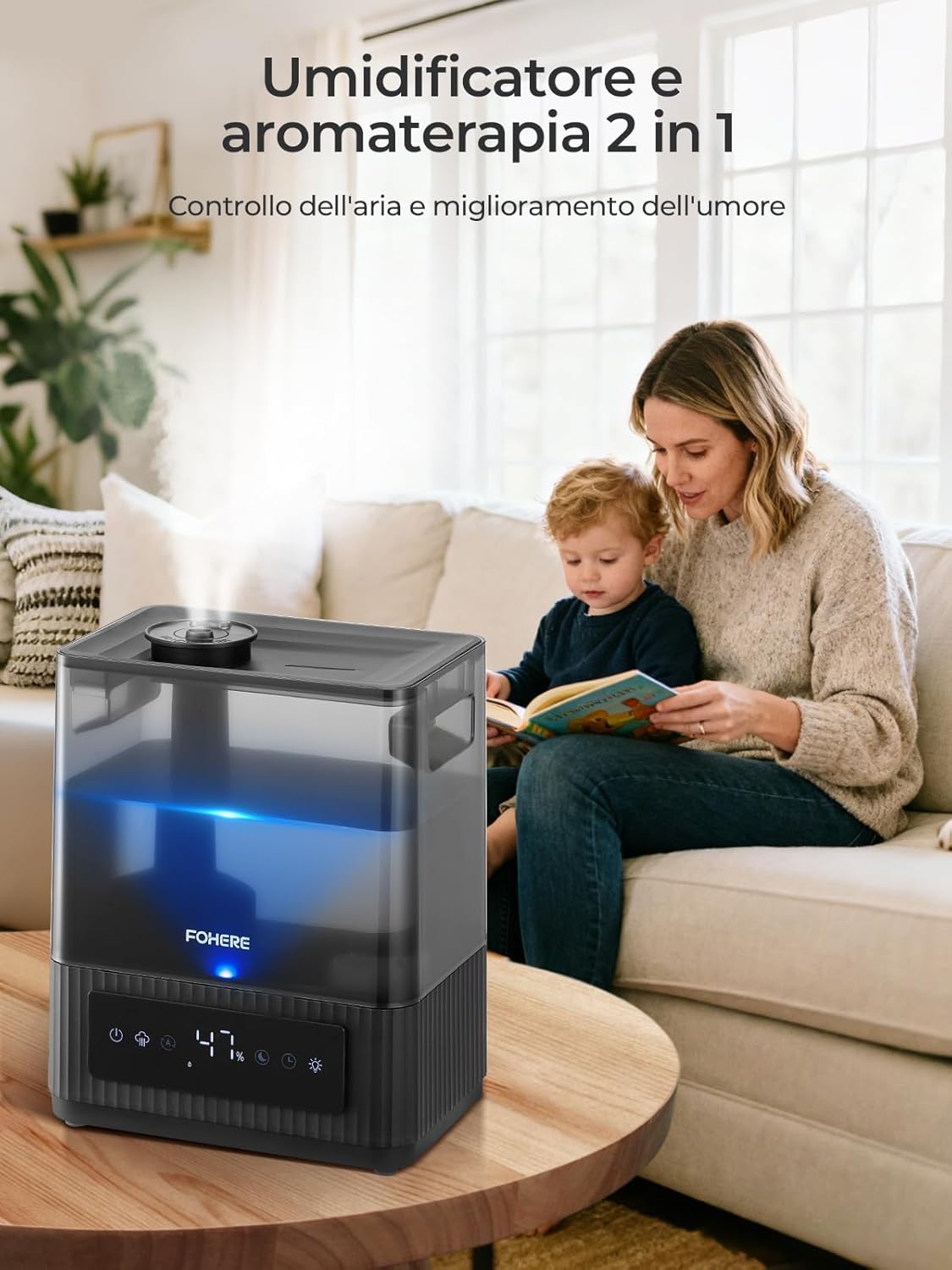 6L Luftbefeuchter für große Räume, kalter Nebel, leiser Luftbefeuchter für Kinderzimmer, Schlafzimmer, Pflanzen, 60 Stunden Laufzeit, präziser Feuchtigkeitssensor, Aromadiffusor, von oben befüllbar – Bild 6