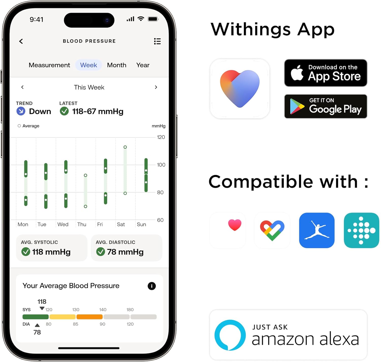 BUNDLE Withings BPM Connect + Reiseetui – Elektronisches Oberarm-Blutdruckmessgerät, Blutdruckmessgerät – WLAN und Bluetooth-Synchronisierung – Bild 6