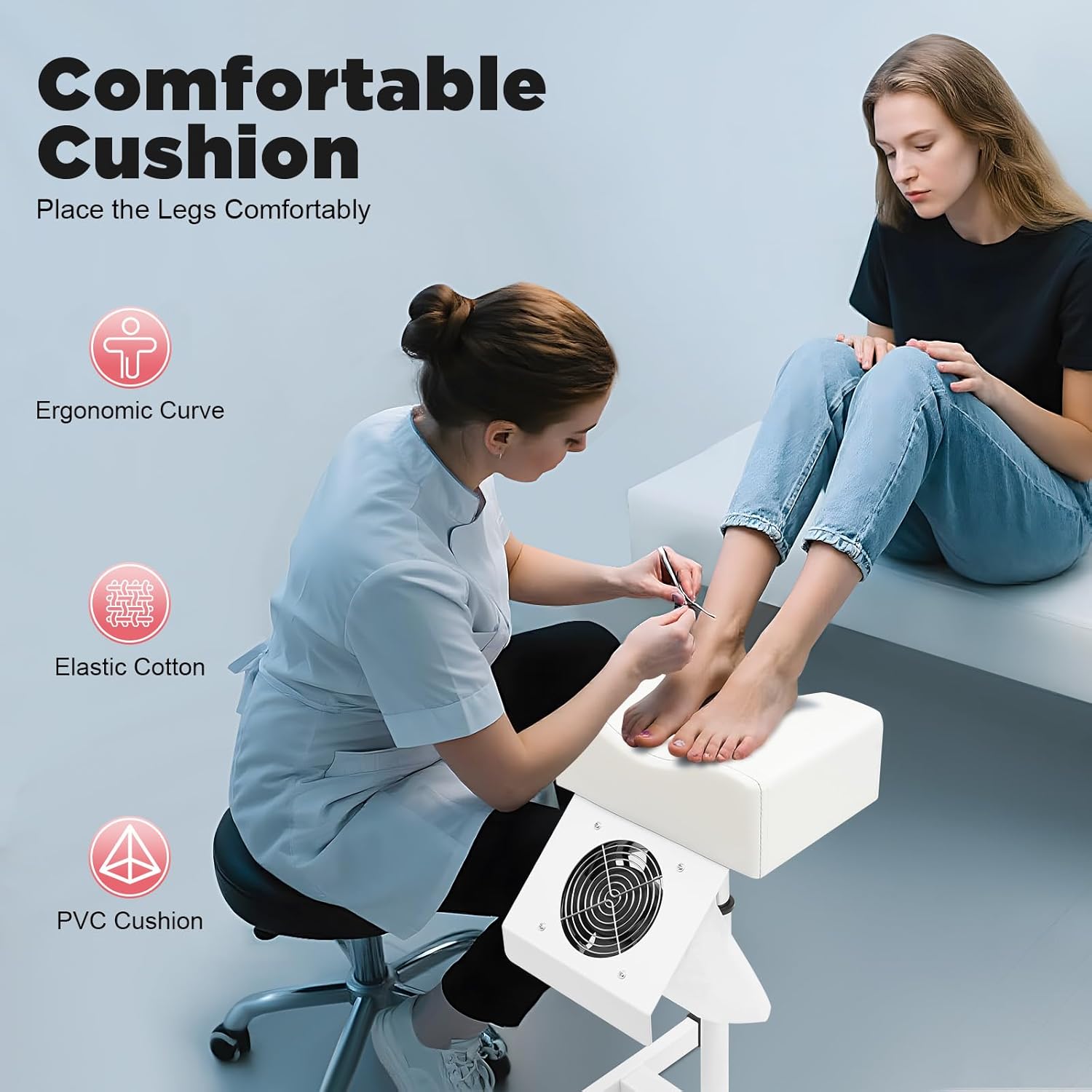 Mobiler Pedikürestuhl, Fußpflegestuhl mit Saugnapf, Pedikürestuhl, Fußpflege, Salonhocker, Beinstütze, Fußpflege, Beinstütze für Zuhause, Salon, Spa, Massage, Nagelstudio (weiß) – Bild 3