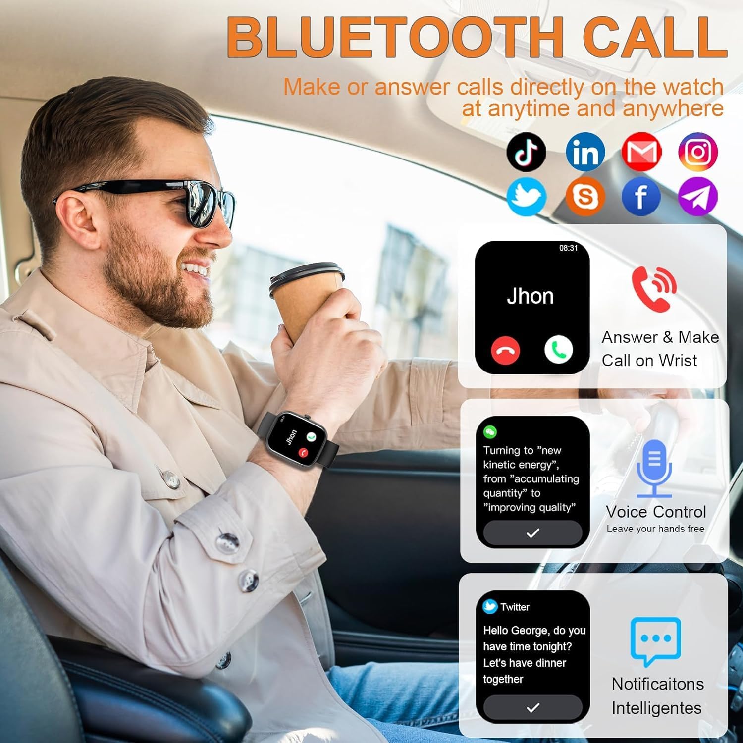 Smartwatch Herren Damen 1,96 Zoll HD Smartwatch Damen mit Telefonfunktion, Smartwatch Fitnessuhr 100+ Sportmodi, IP68 Wasserdicht, Sportuhr mit Herzfrequenz-Schlafmonitor Schrittzähler für Android – Bild 2